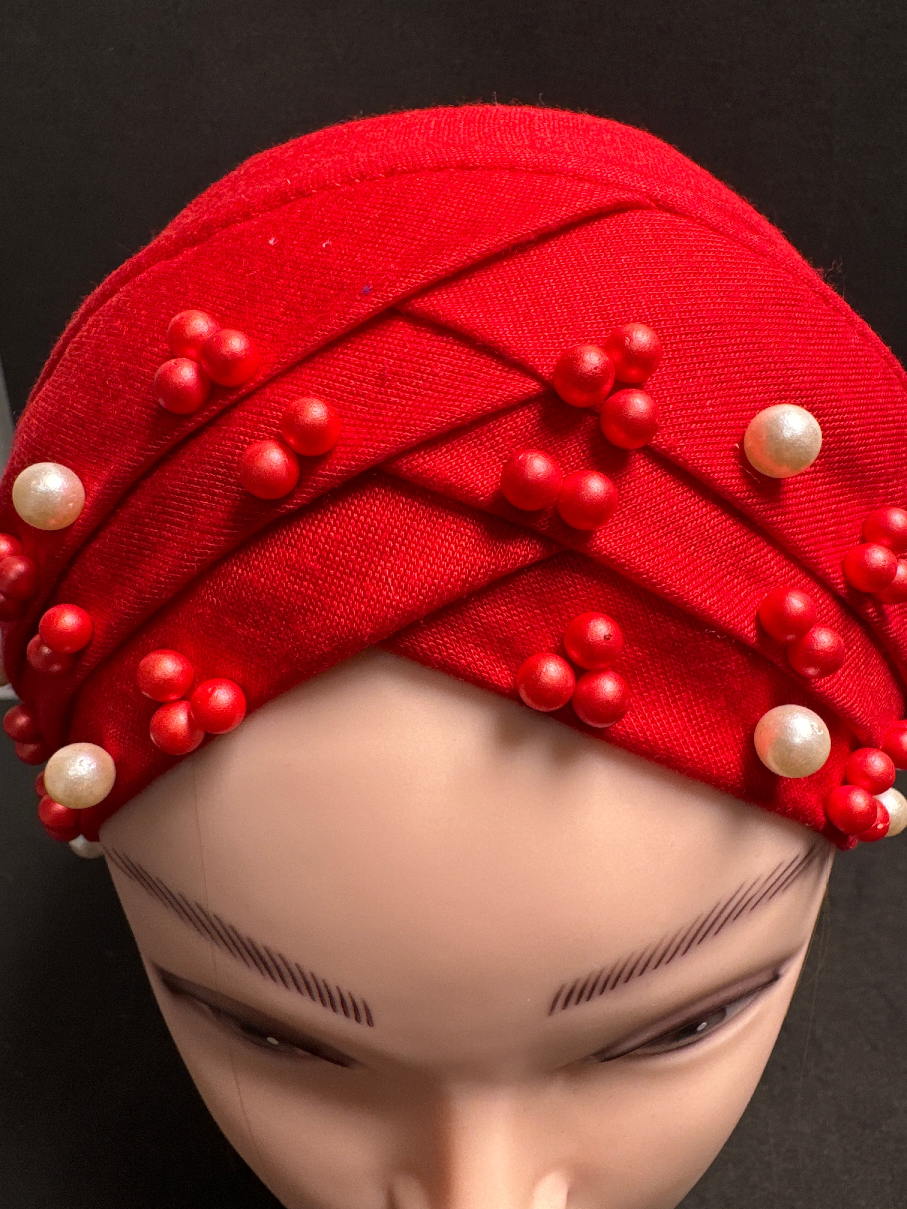 Hijab cap for ladies in Red  with beads HC8