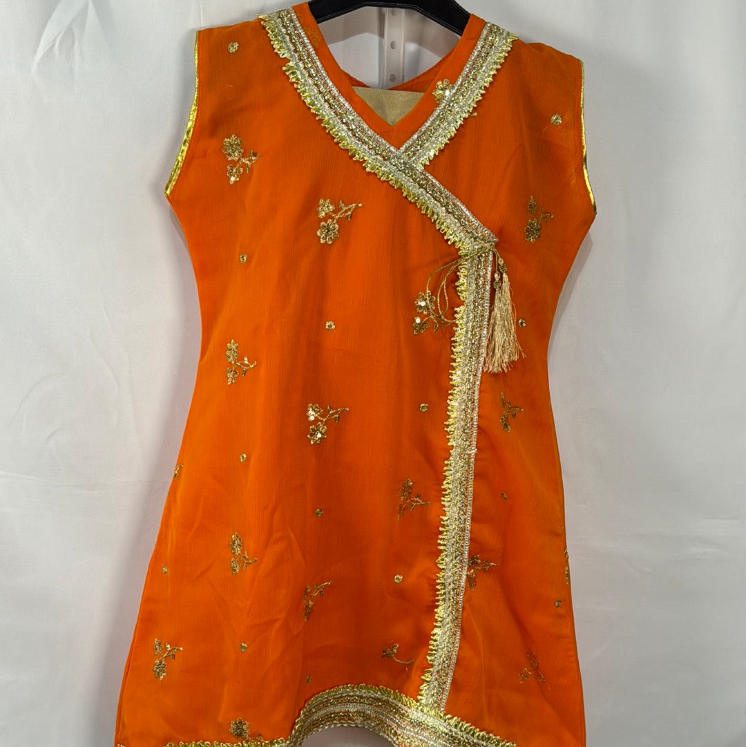 Girls orange chiffon shirt with gold trouser