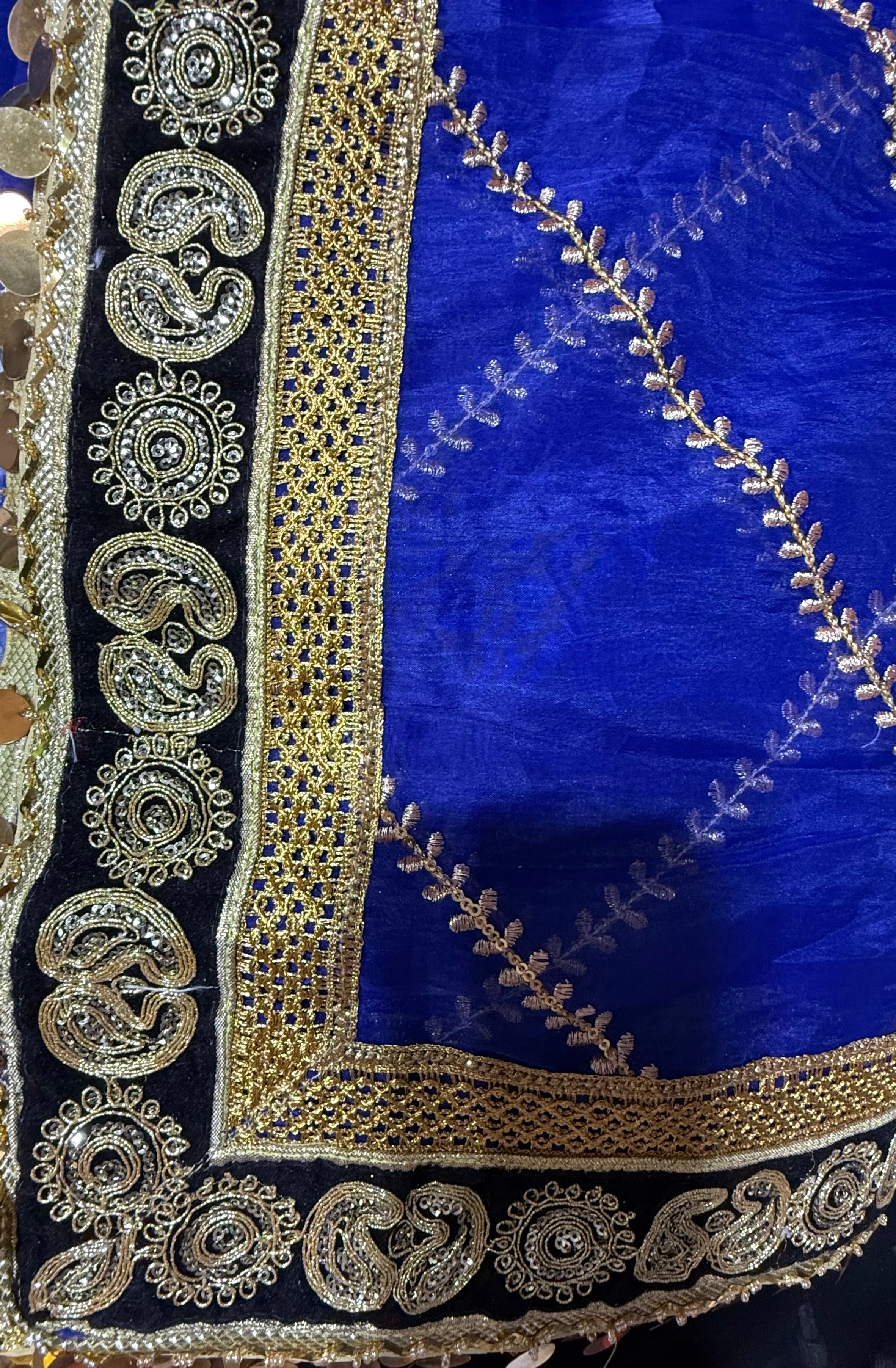 Blue Organza Duptta With Embroidery And Coin Lace By Areeba'S Couture