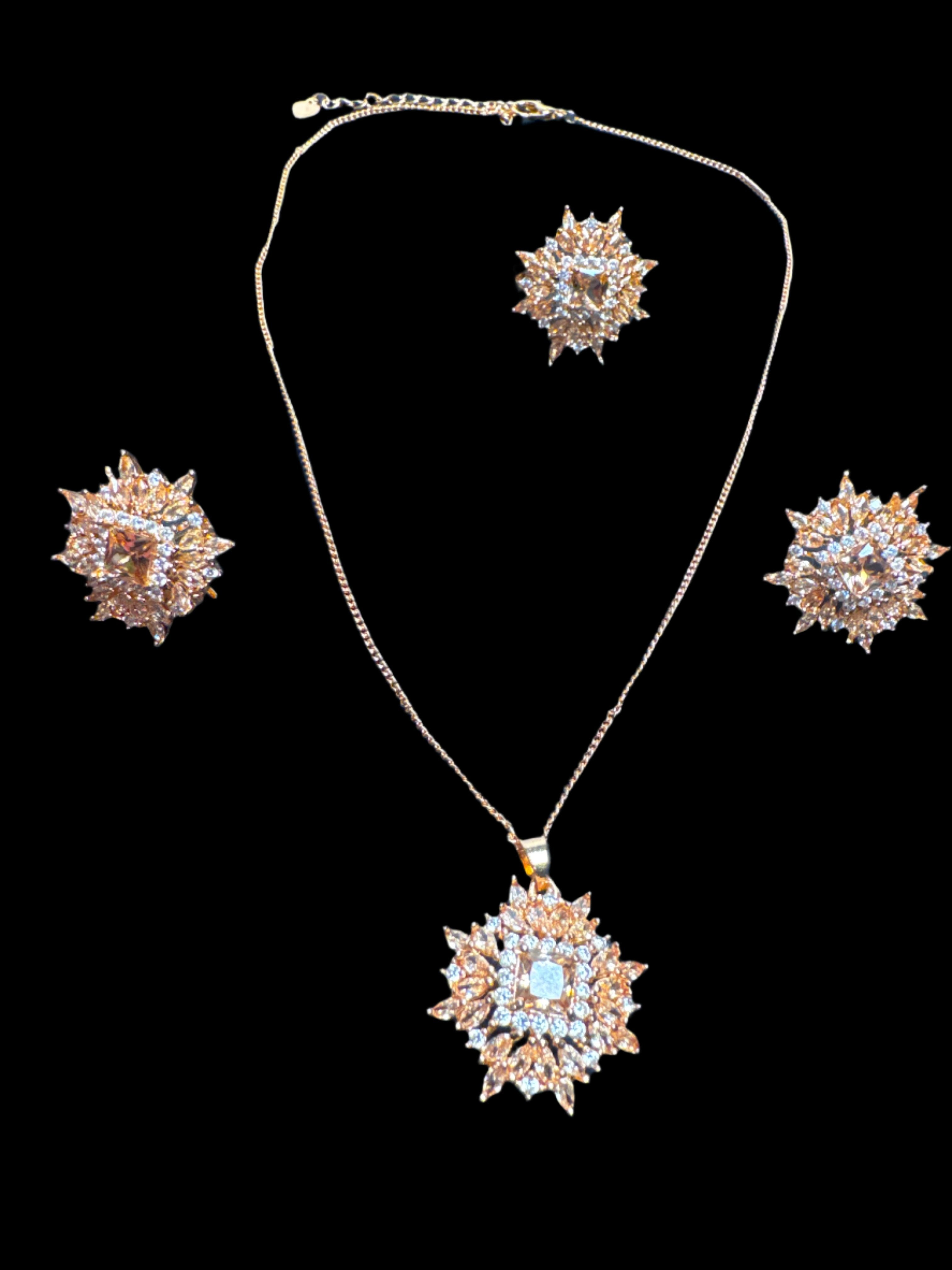 Golden Necklace and earring & Ring set - JS81