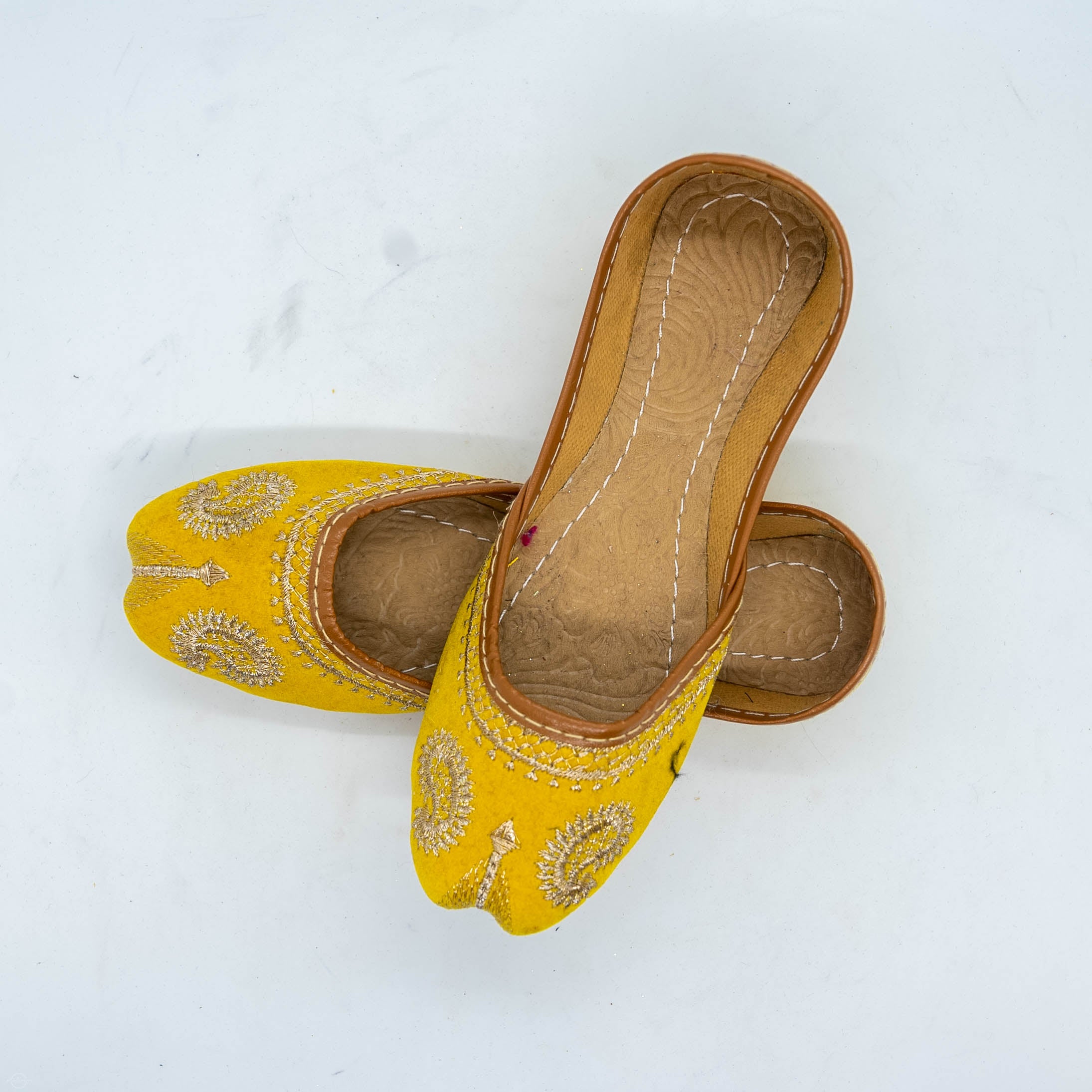 Yellow velvet embroidered khussa