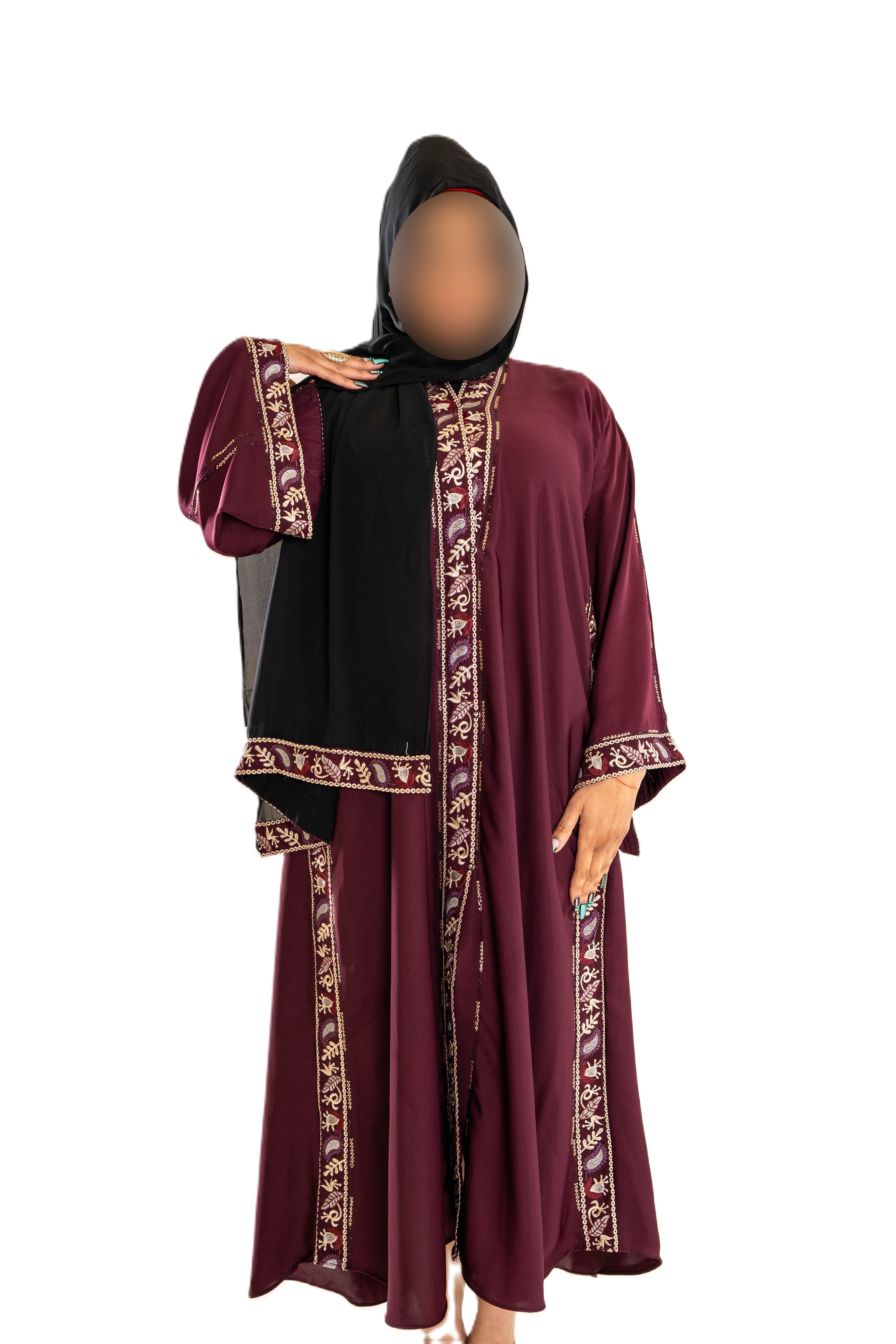 Coloured embroidered abaya