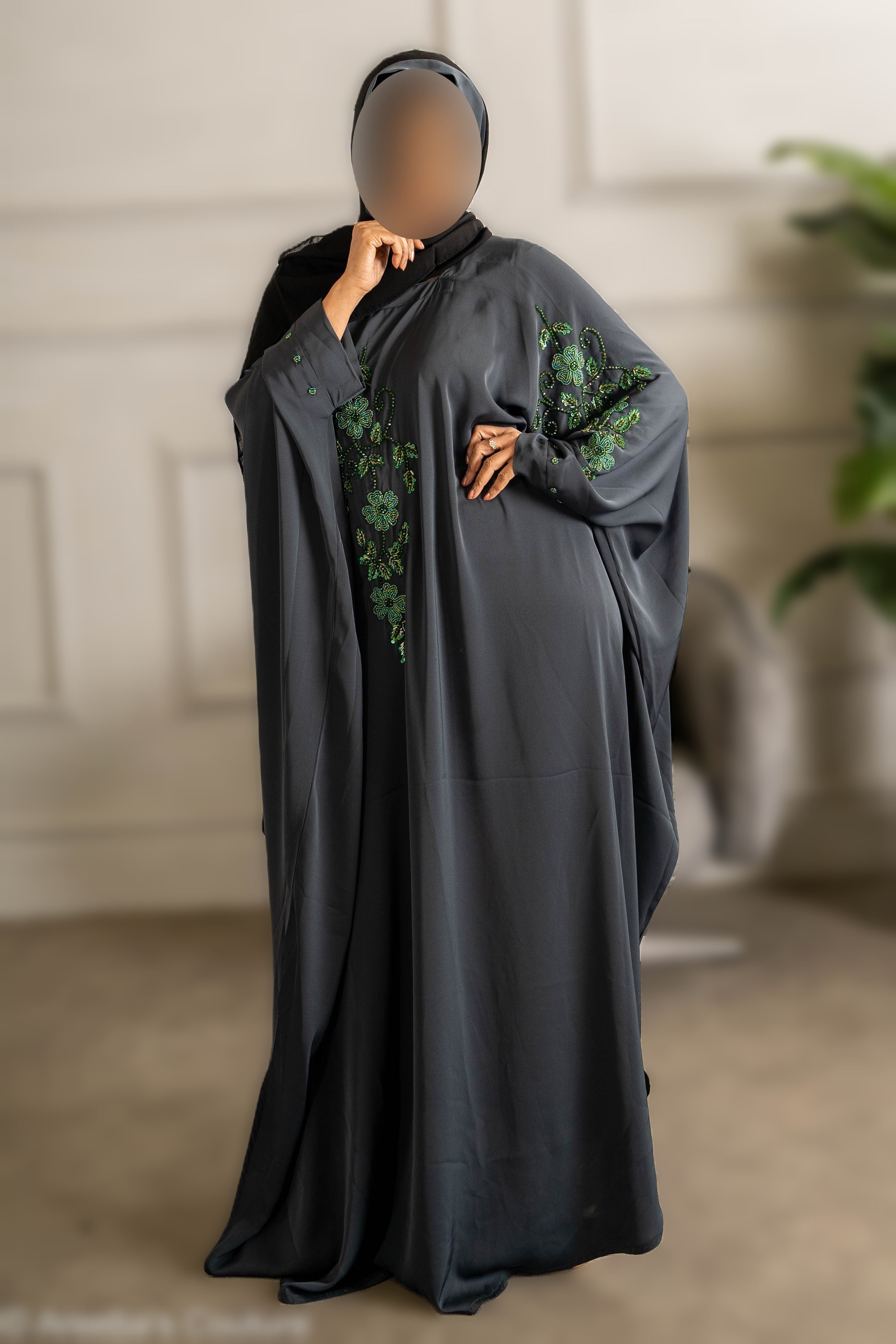 Coloured embroidered butterfly abaya