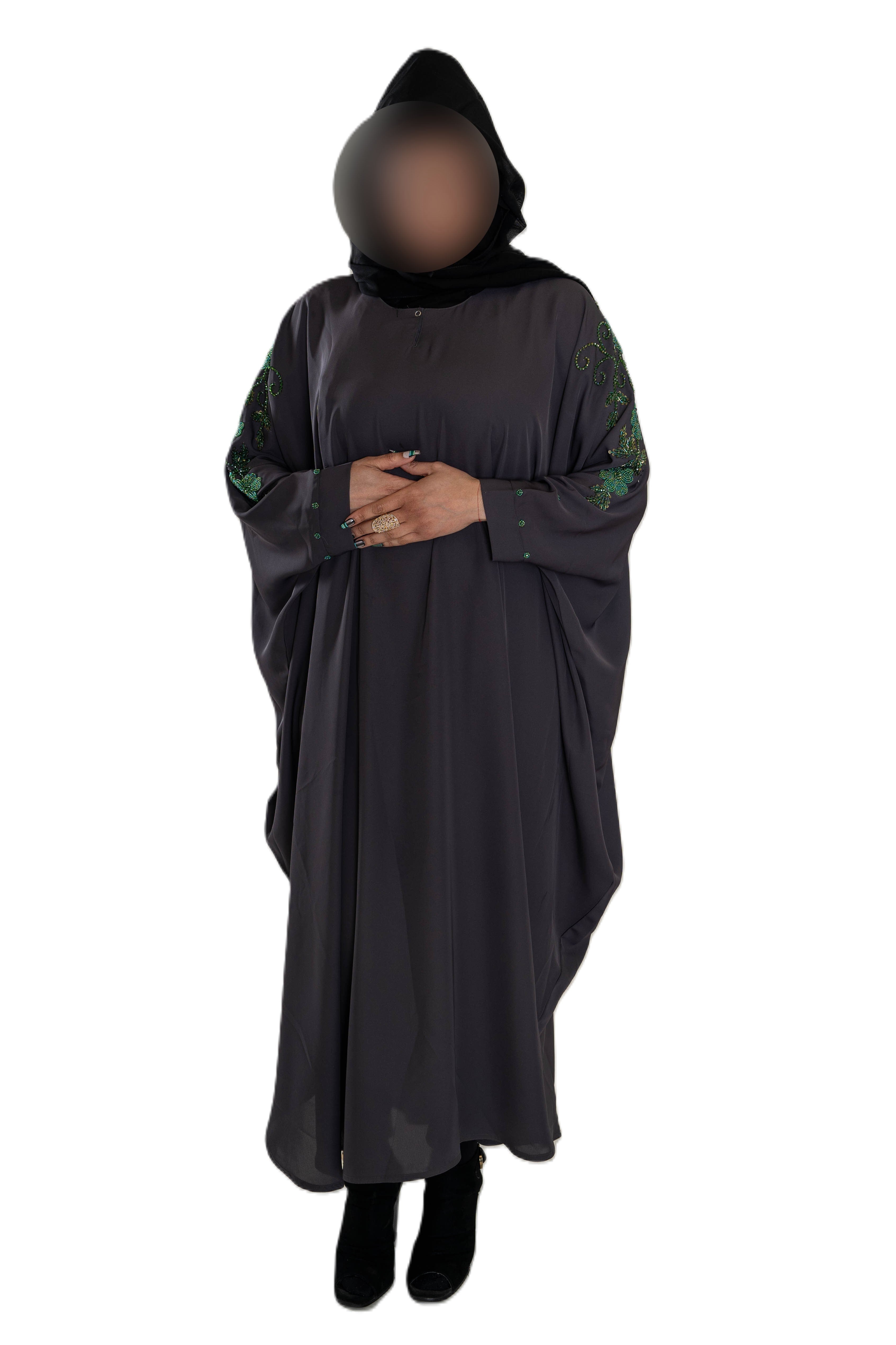 Coloured embroidered butterfly abaya