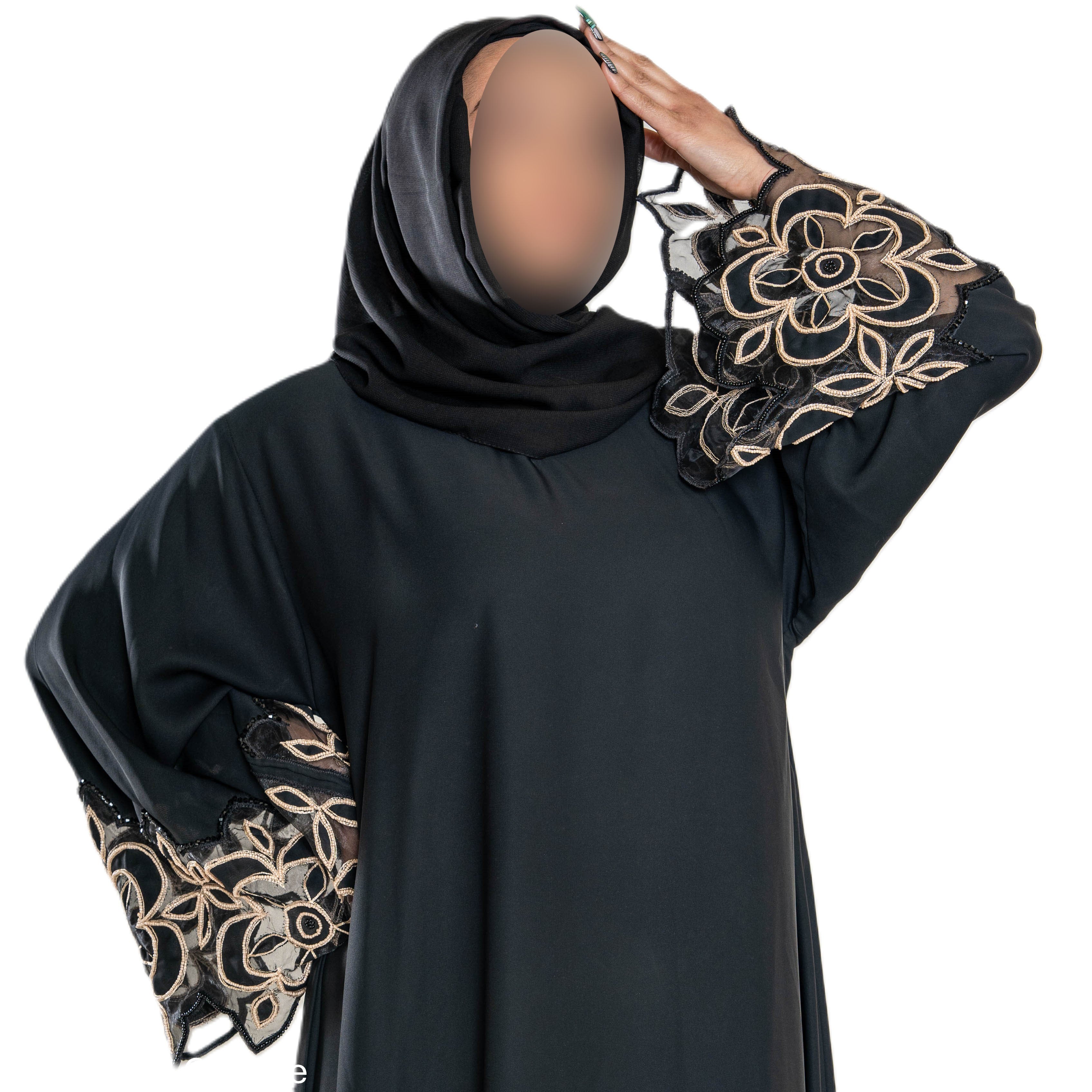 Black cut work abaya