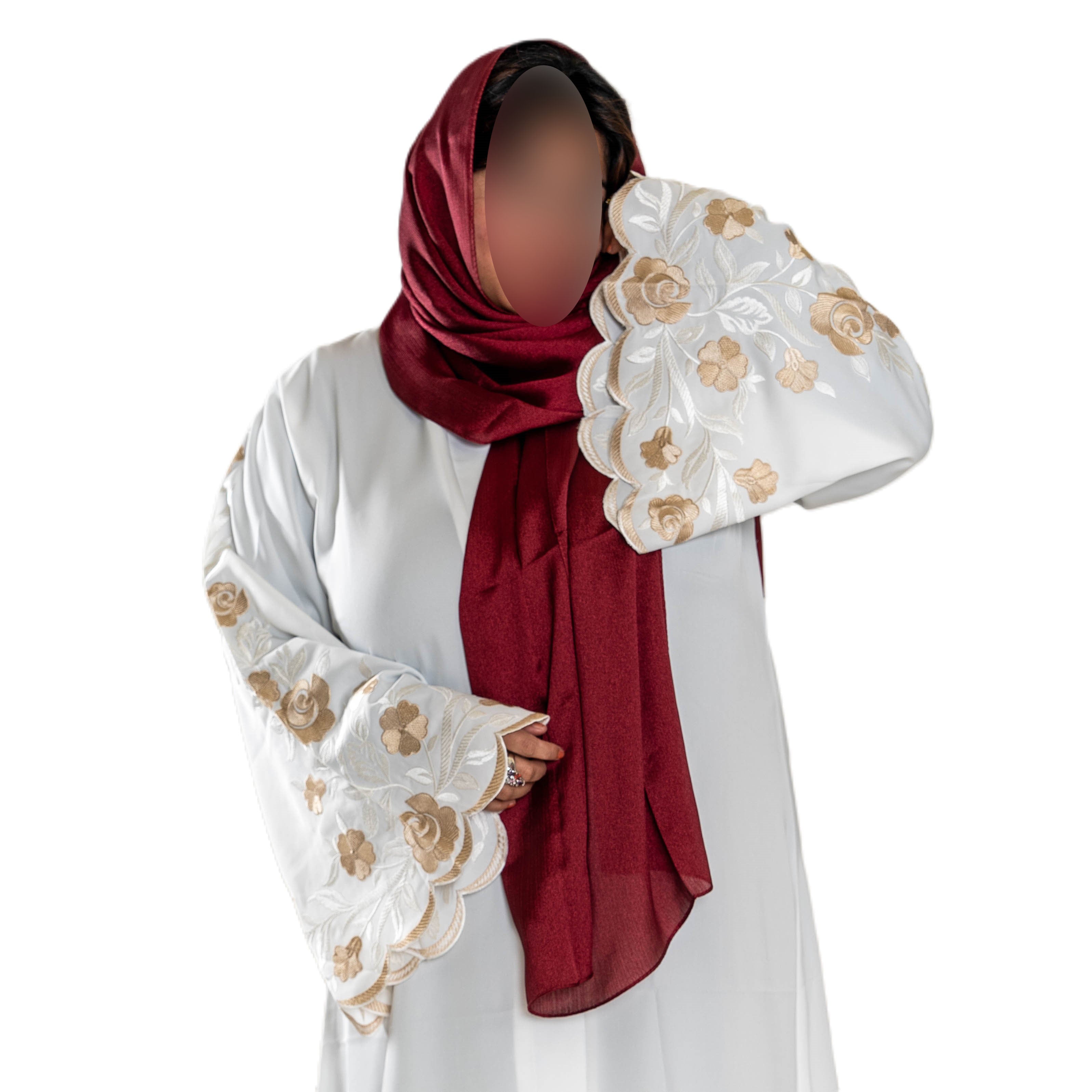 White abaya with embroidered sleeves