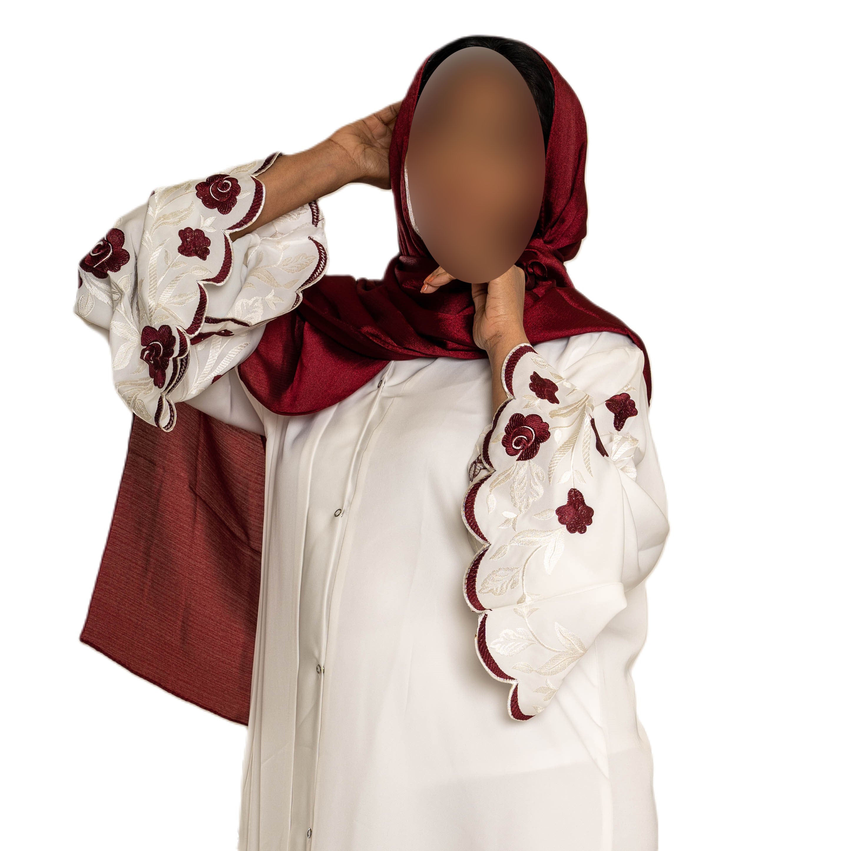 White abaya with embroidered sleeves