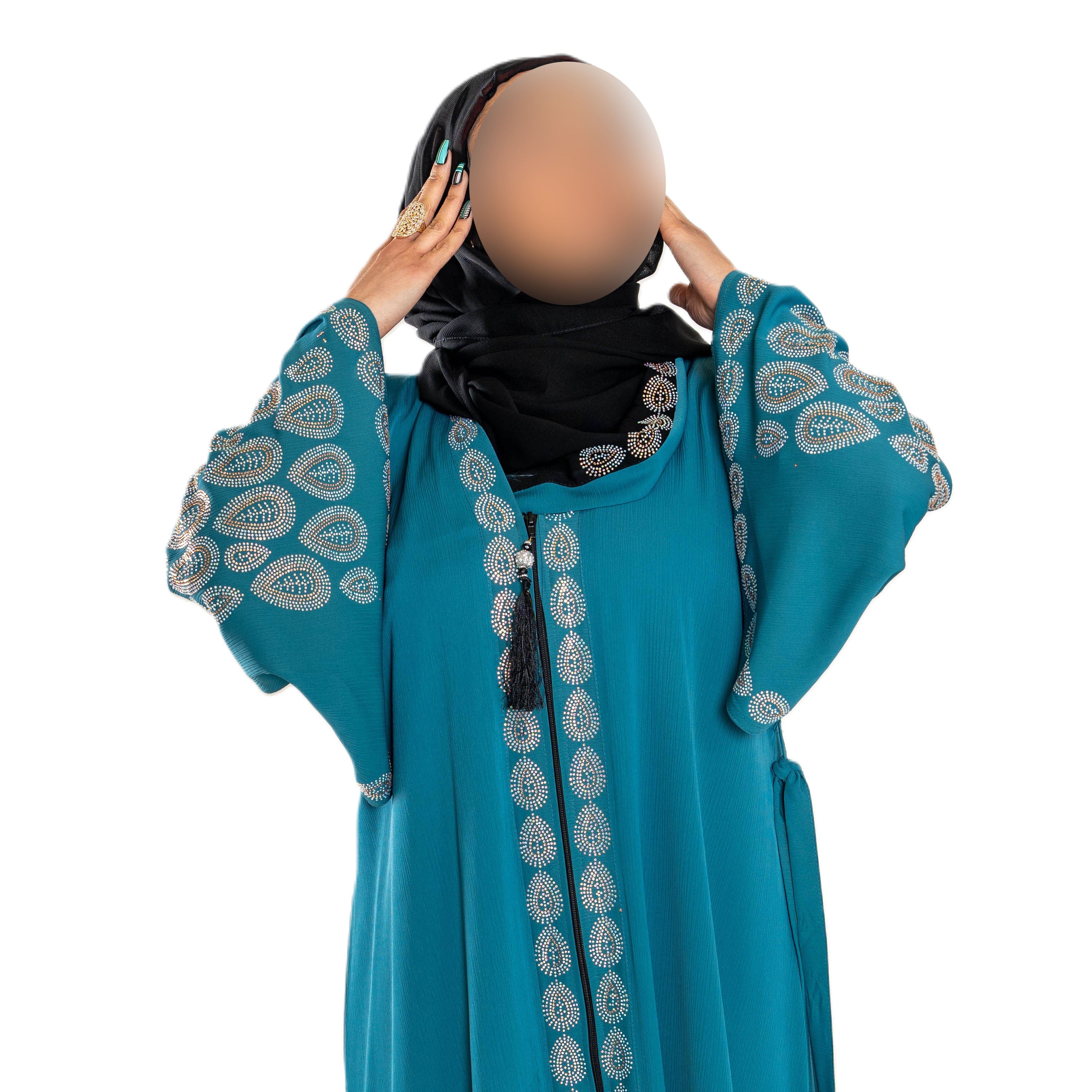 Colour abaya with DMC embroidery