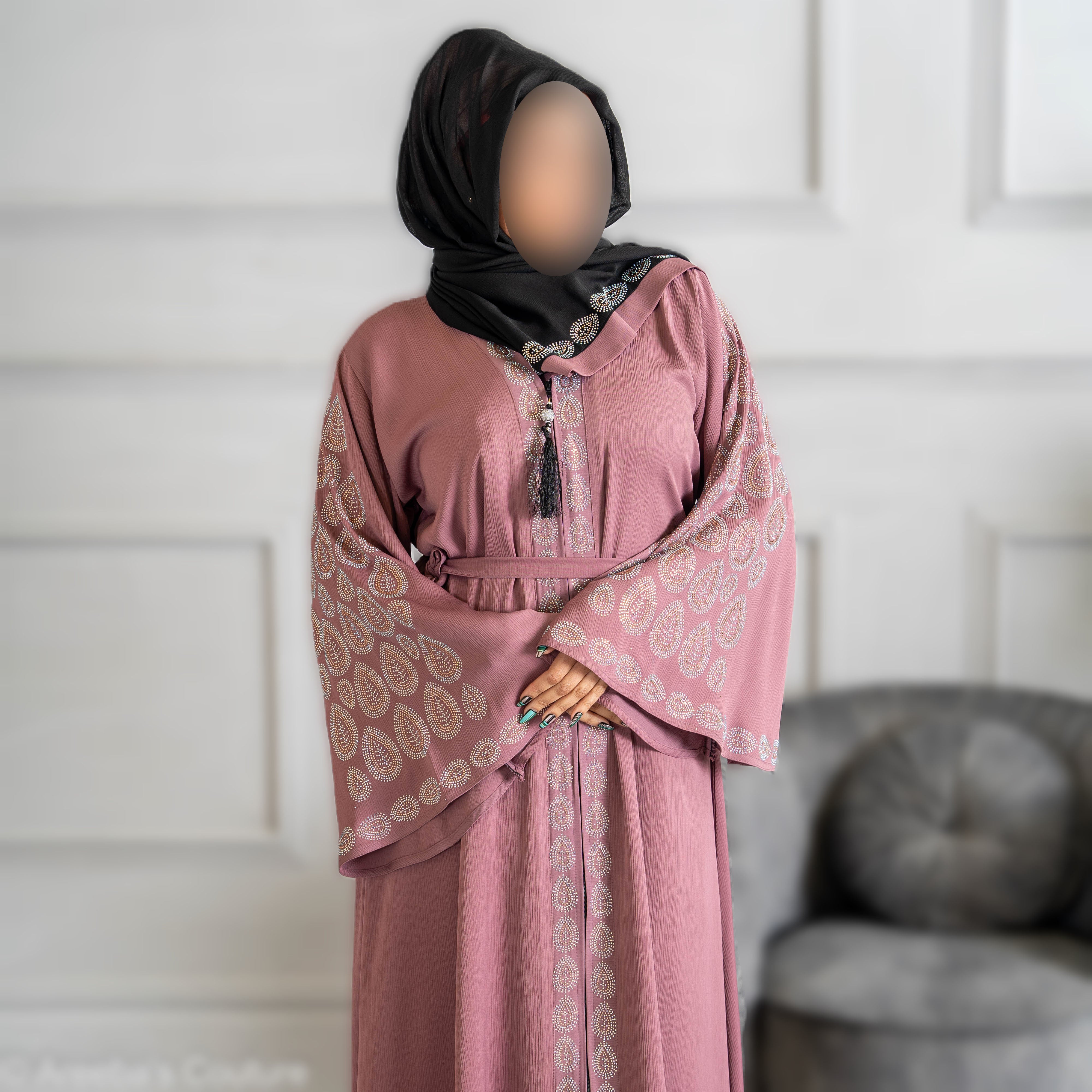 Colour abaya with DMC embroidery