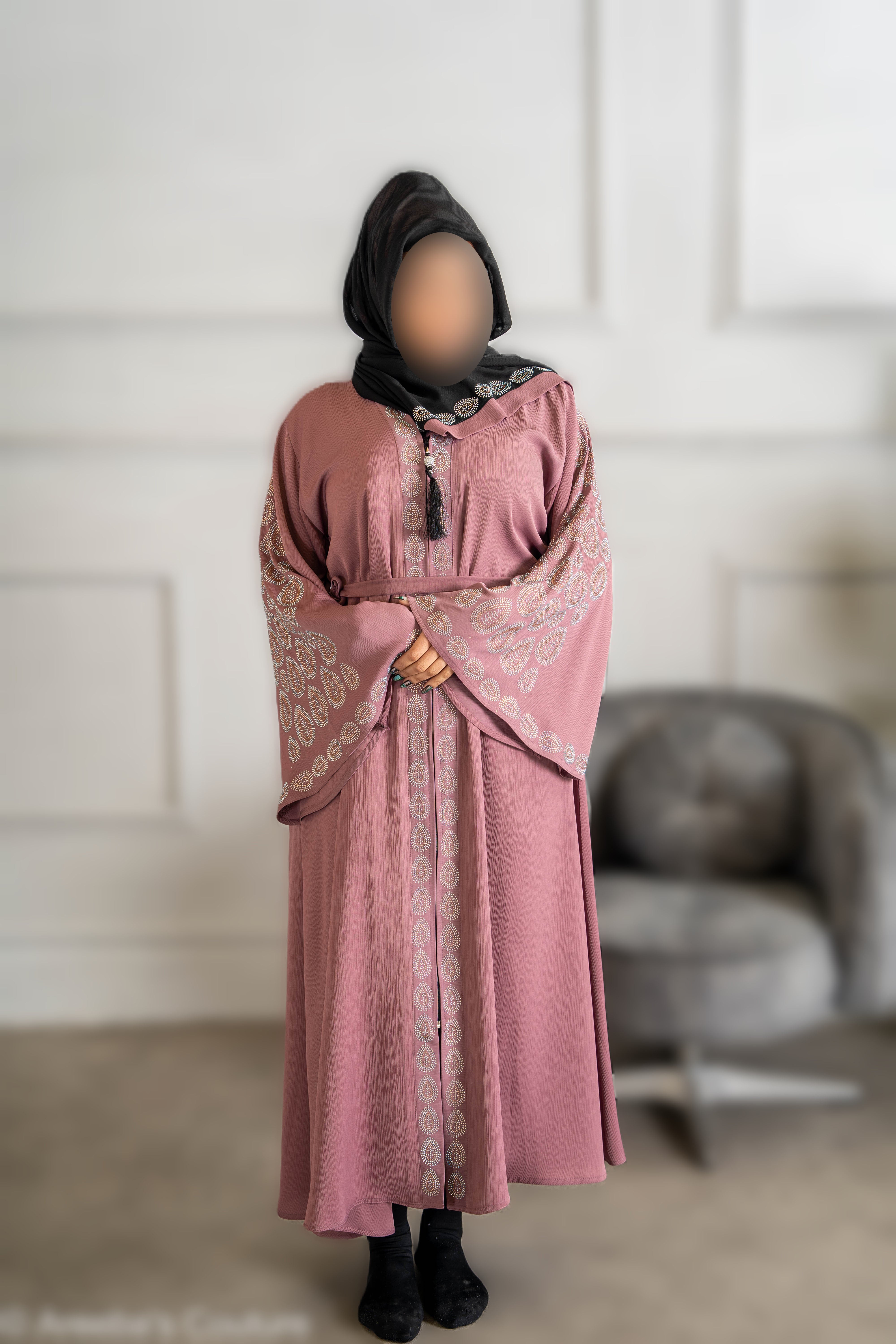 Colour abaya with DMC embroidery