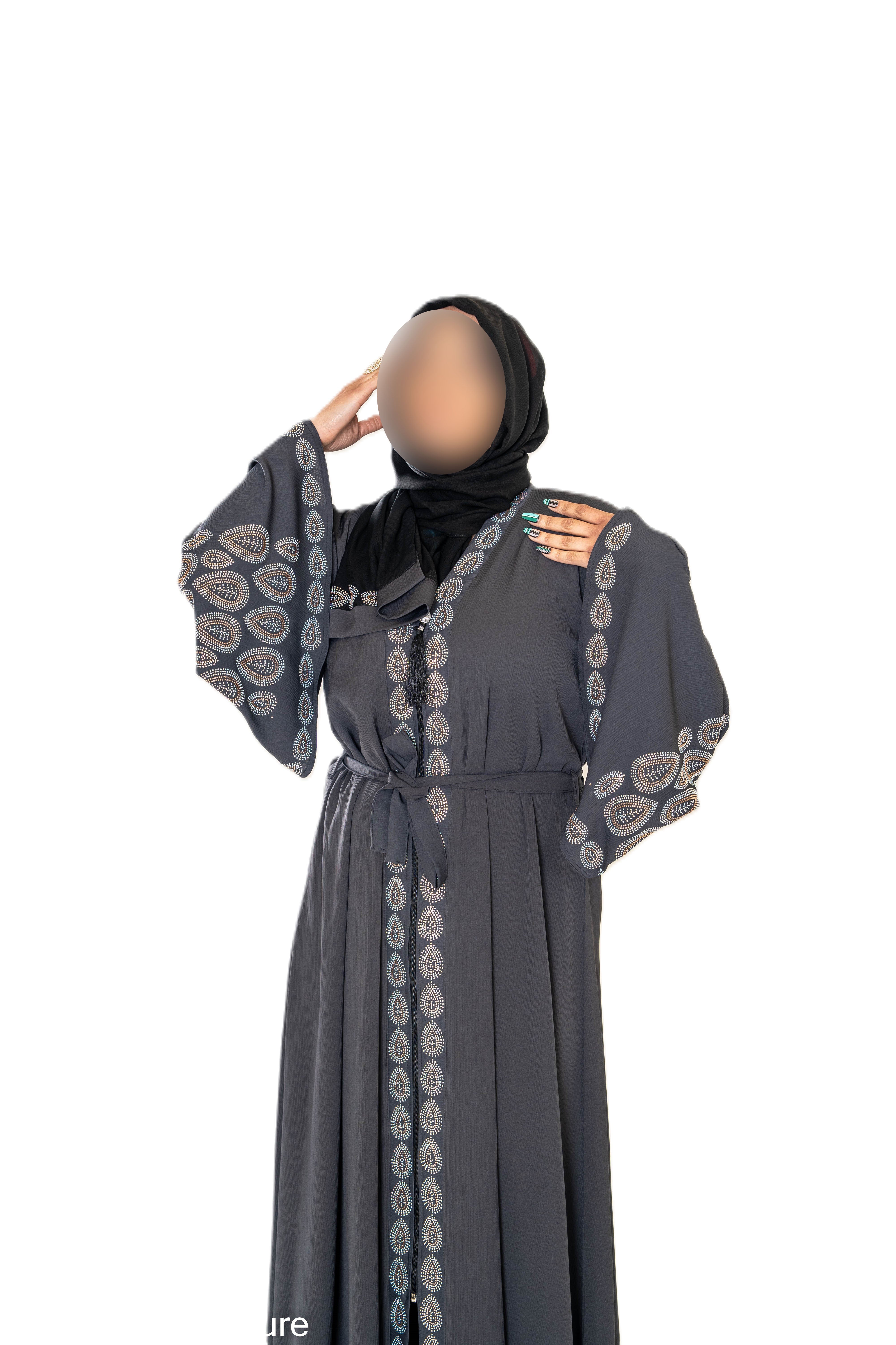 Colour abaya with DMC embroidery