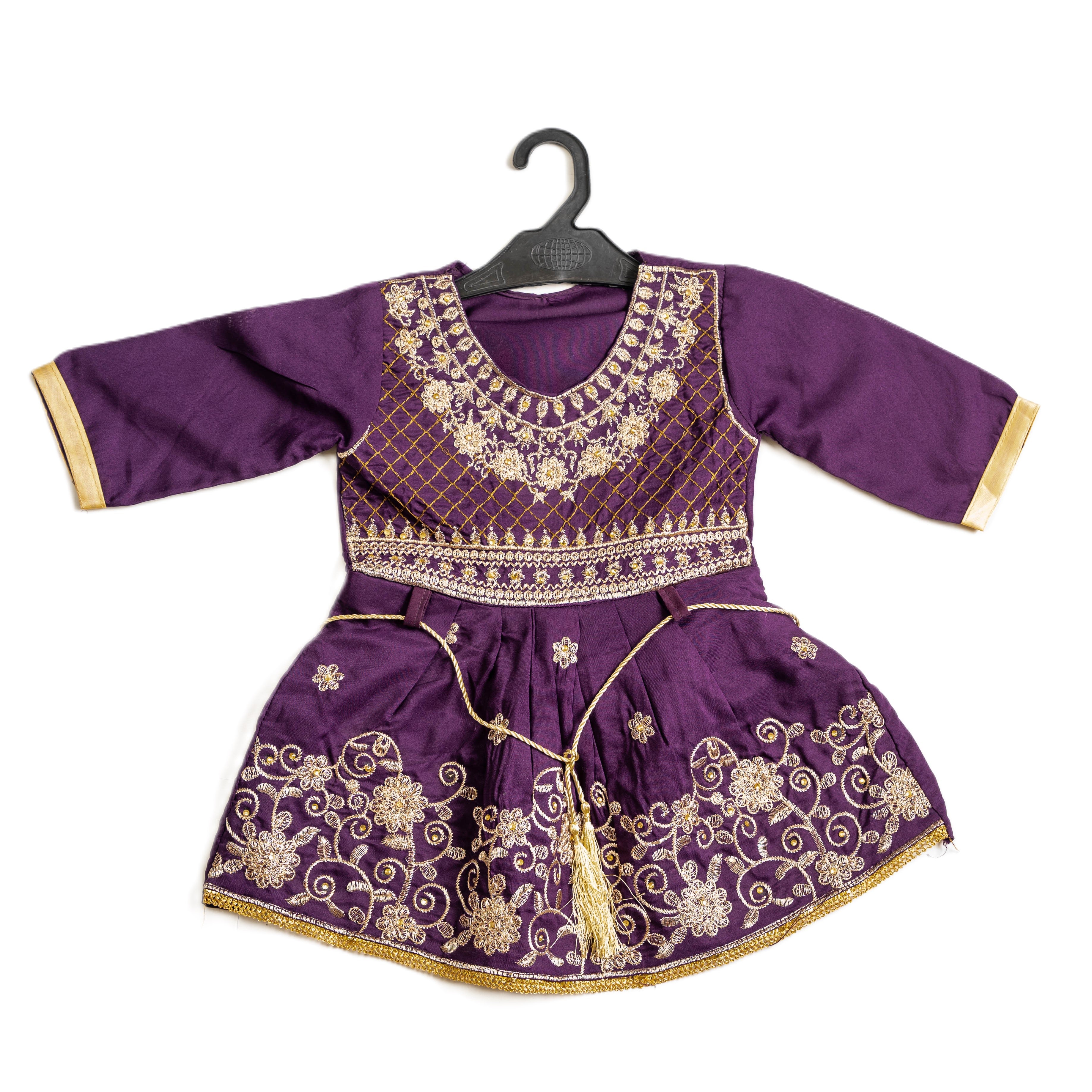 Purple cotton embroidered frock