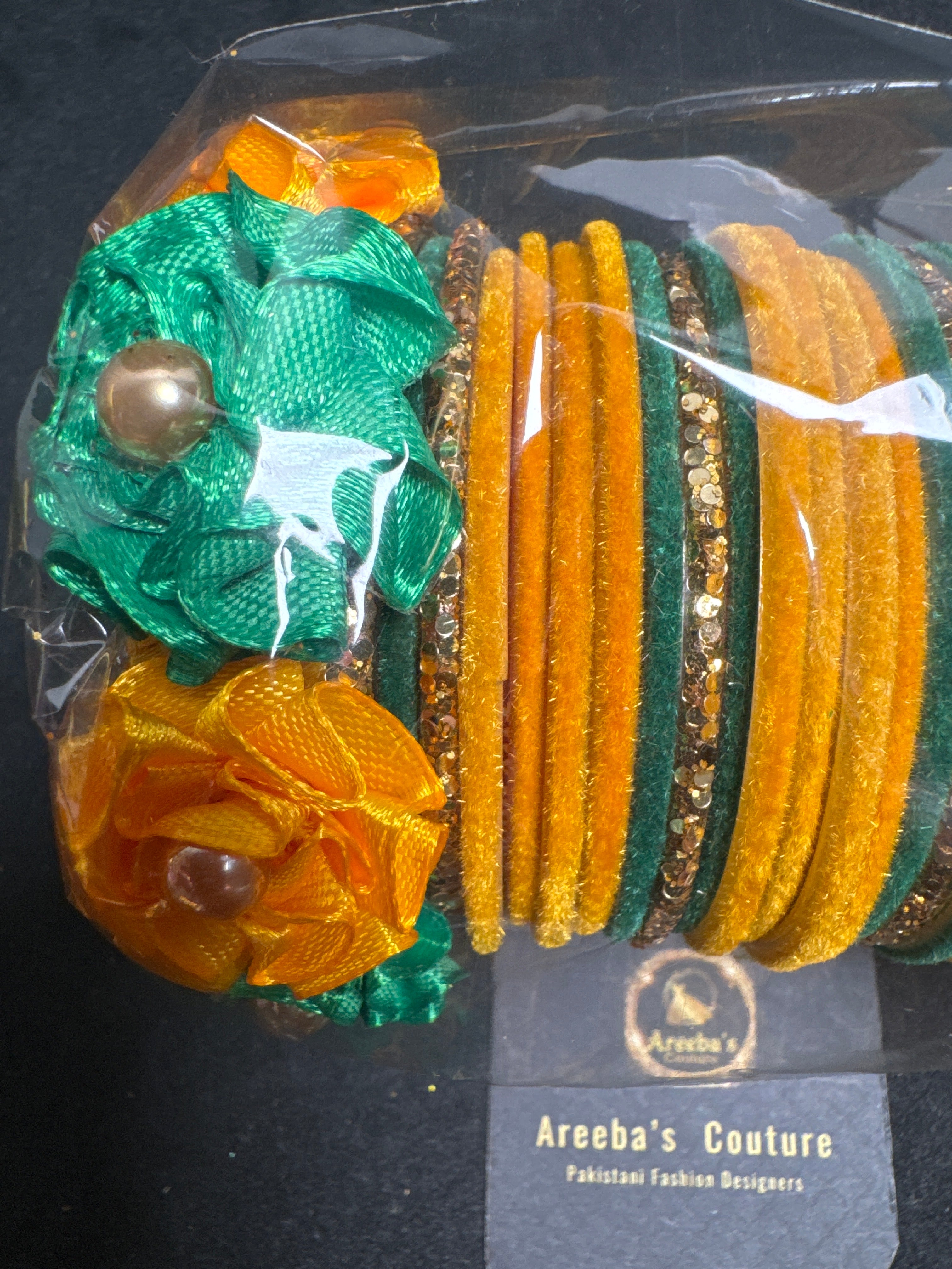 Green and yellow Valvet bangles B4