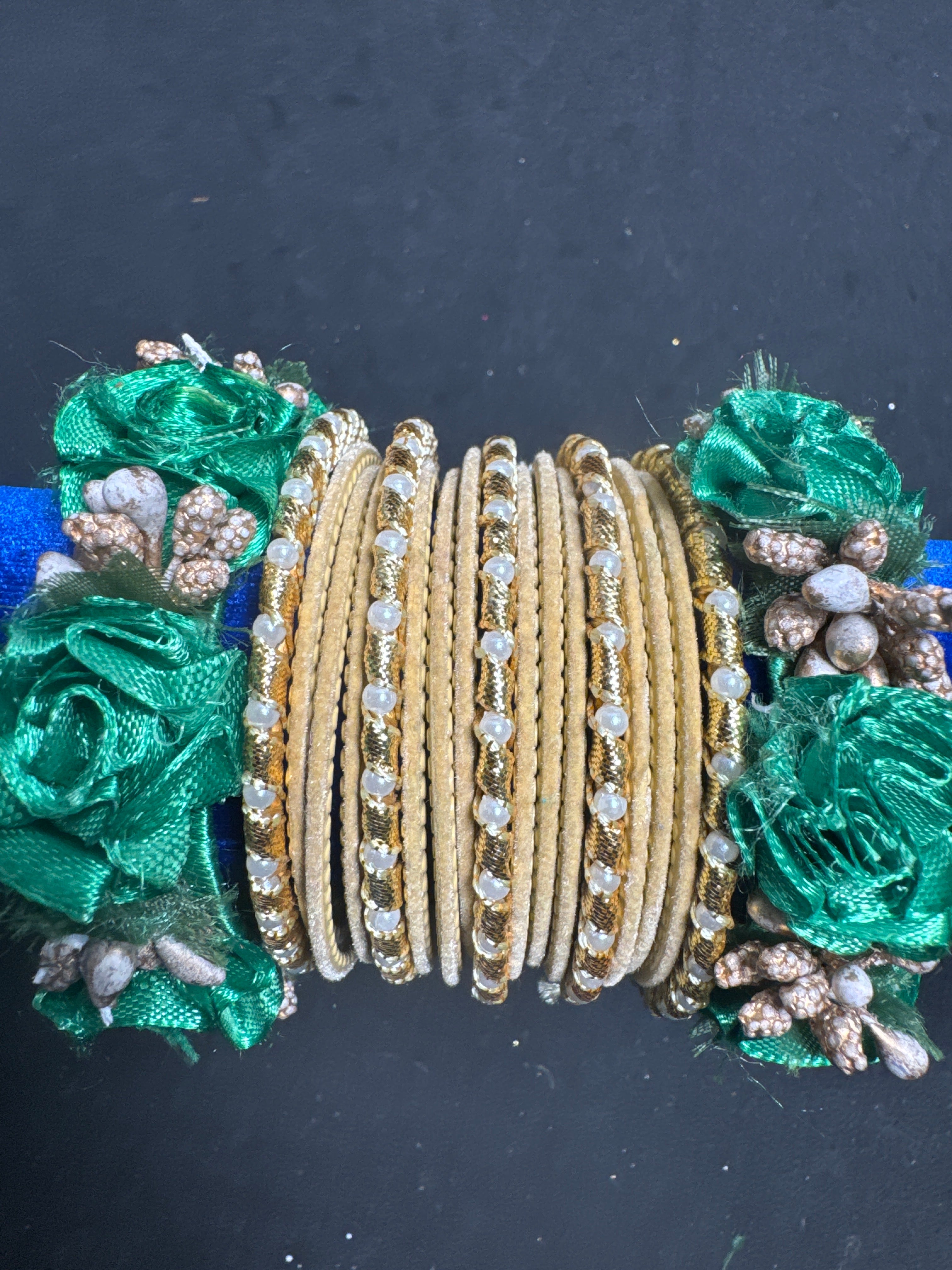 Beige gold with green karay bangles FB11