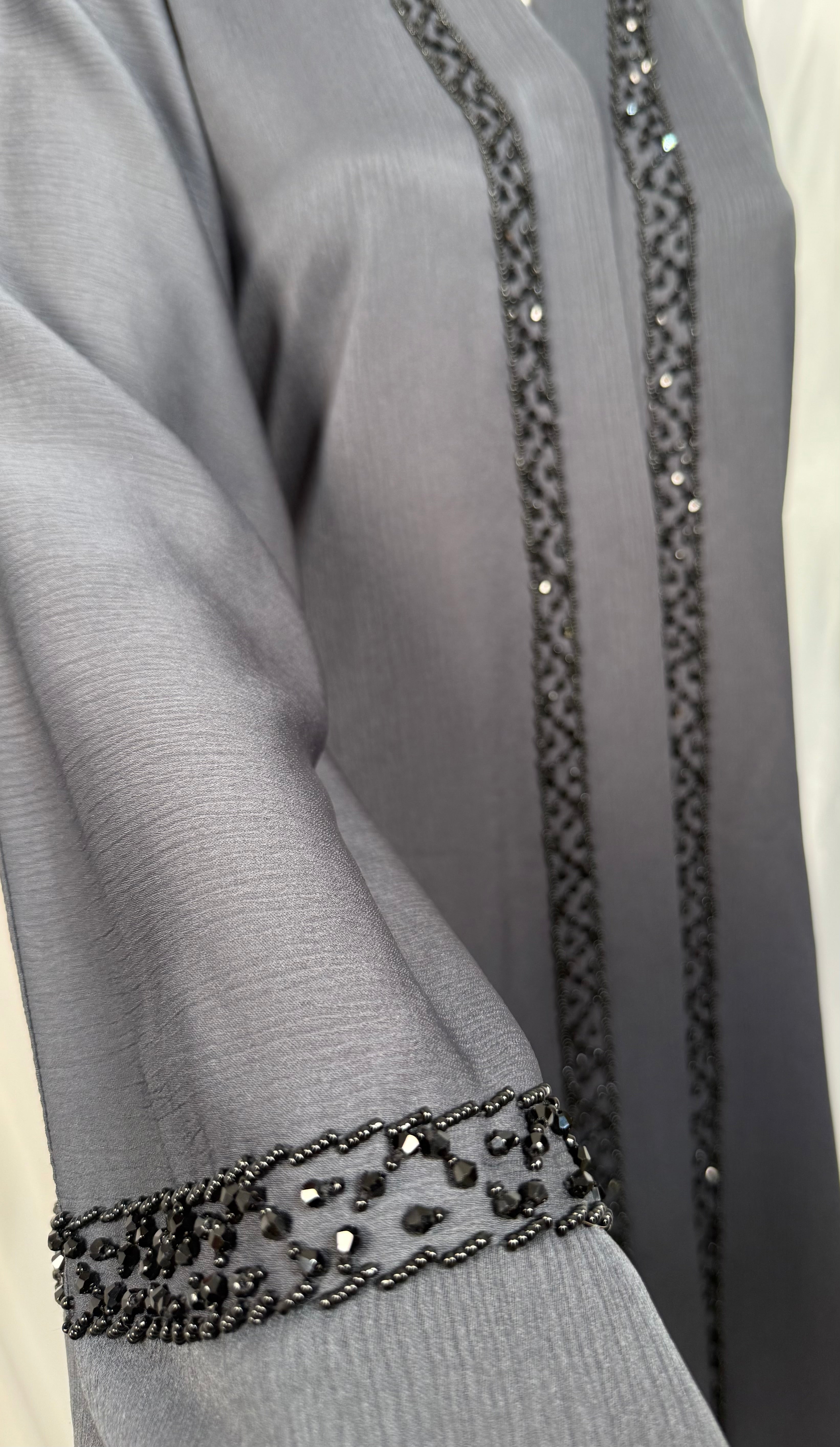 Ladies Gray Abaya With Bead Work
