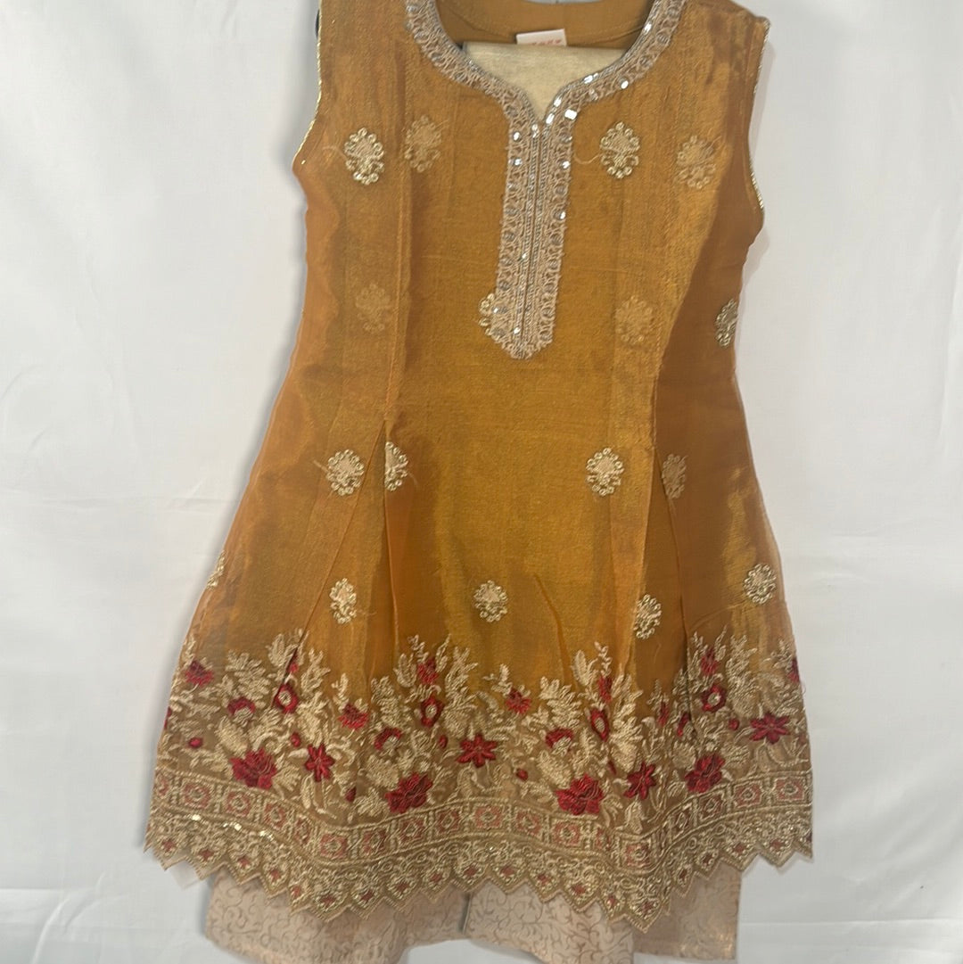 Girls dark gold top with Garara- Areeba's Couture