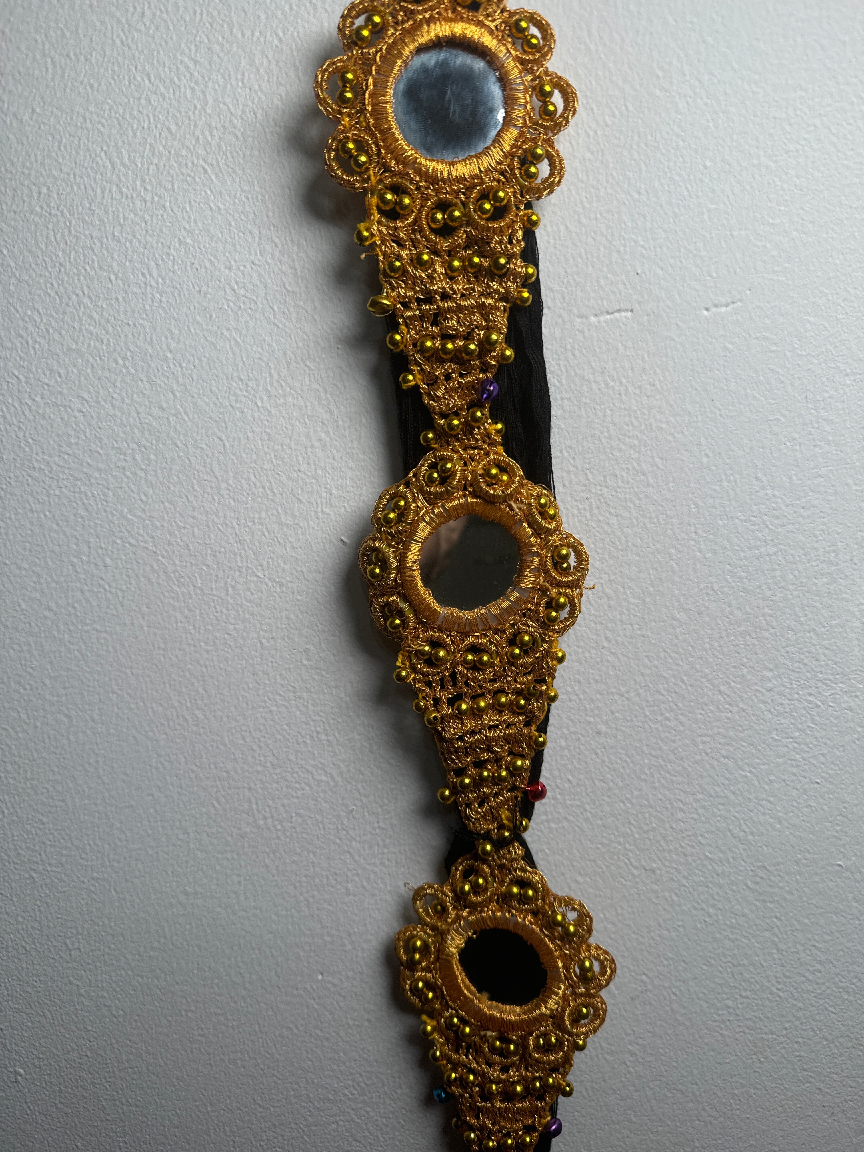 Gold mirror Parranda with black thread and multi tassels PD87