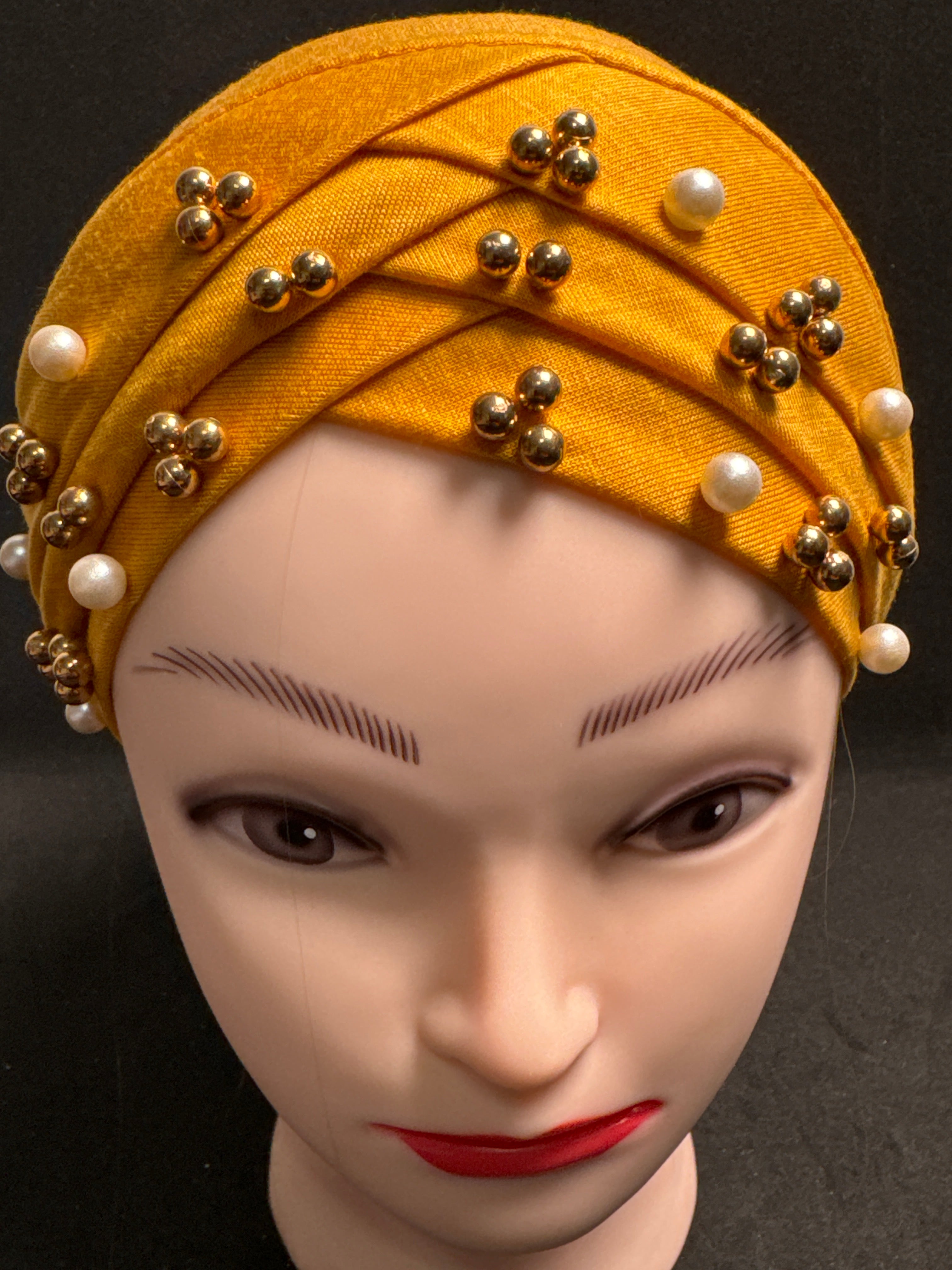 Hijab cap for ladies in Mustard  with beads HC9