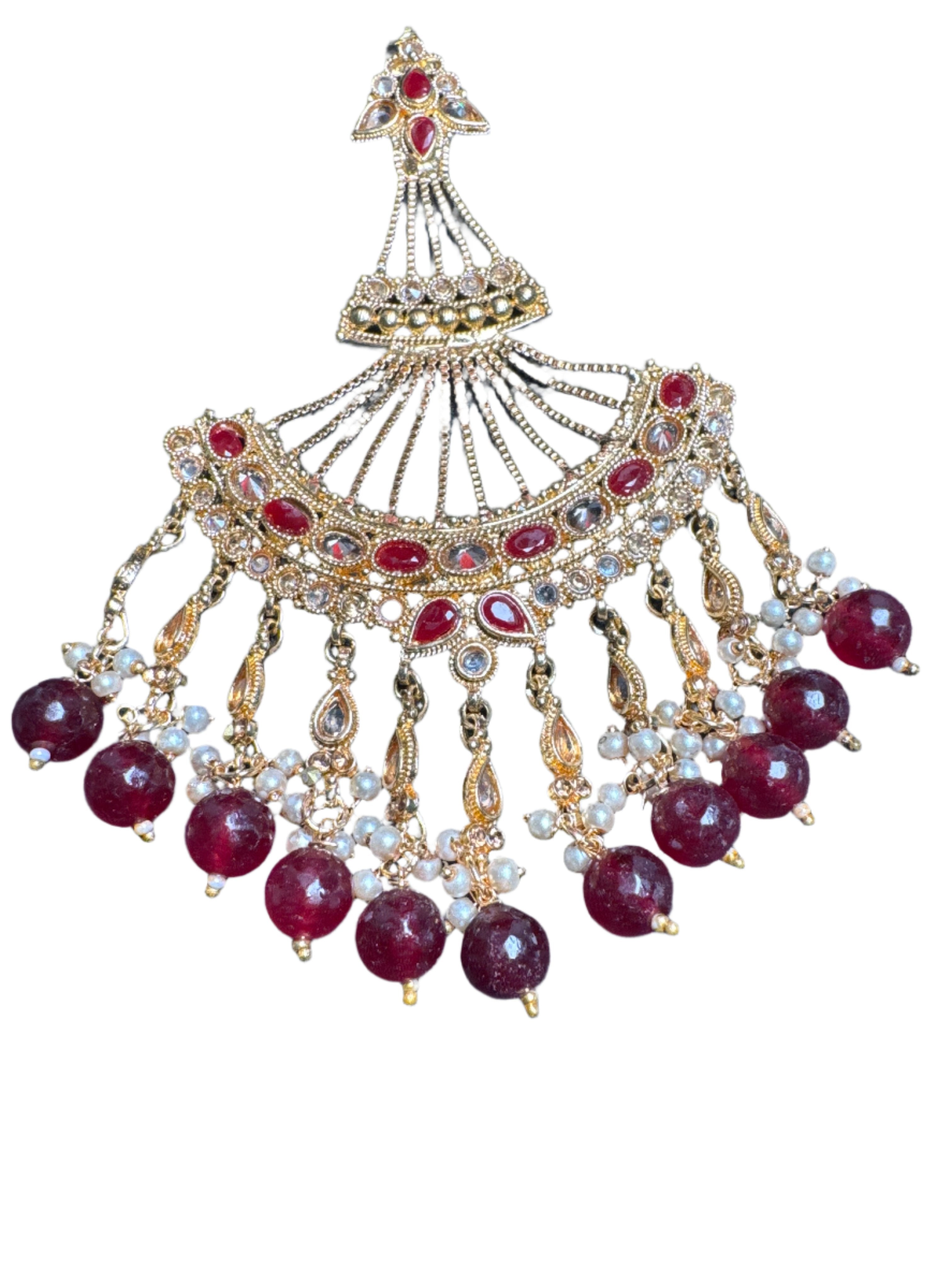 Gold colour Jhumar with maroon pearls JM05