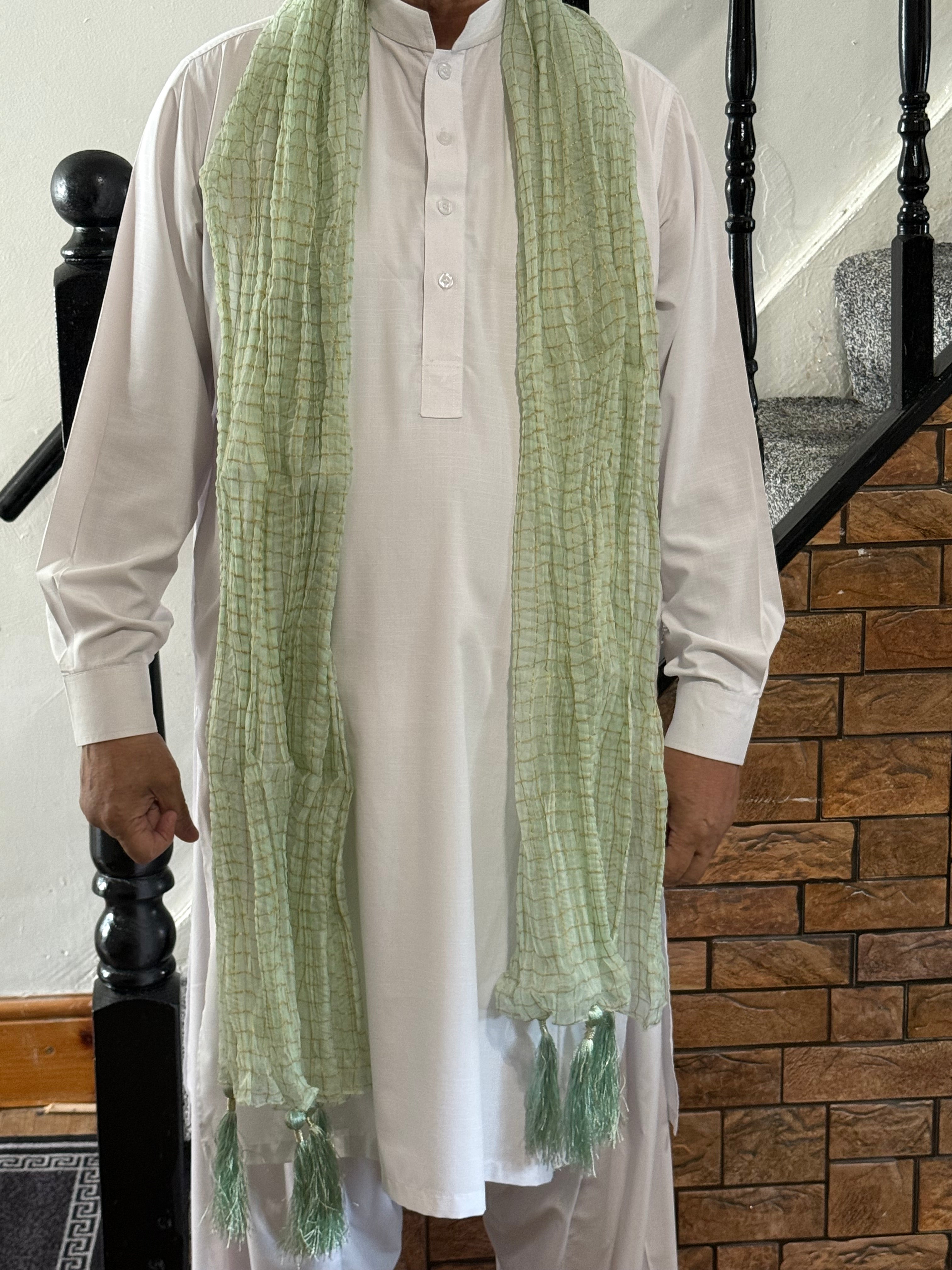 Mehndi Dupatta For The Lads In Apple Green Colour With Tussles