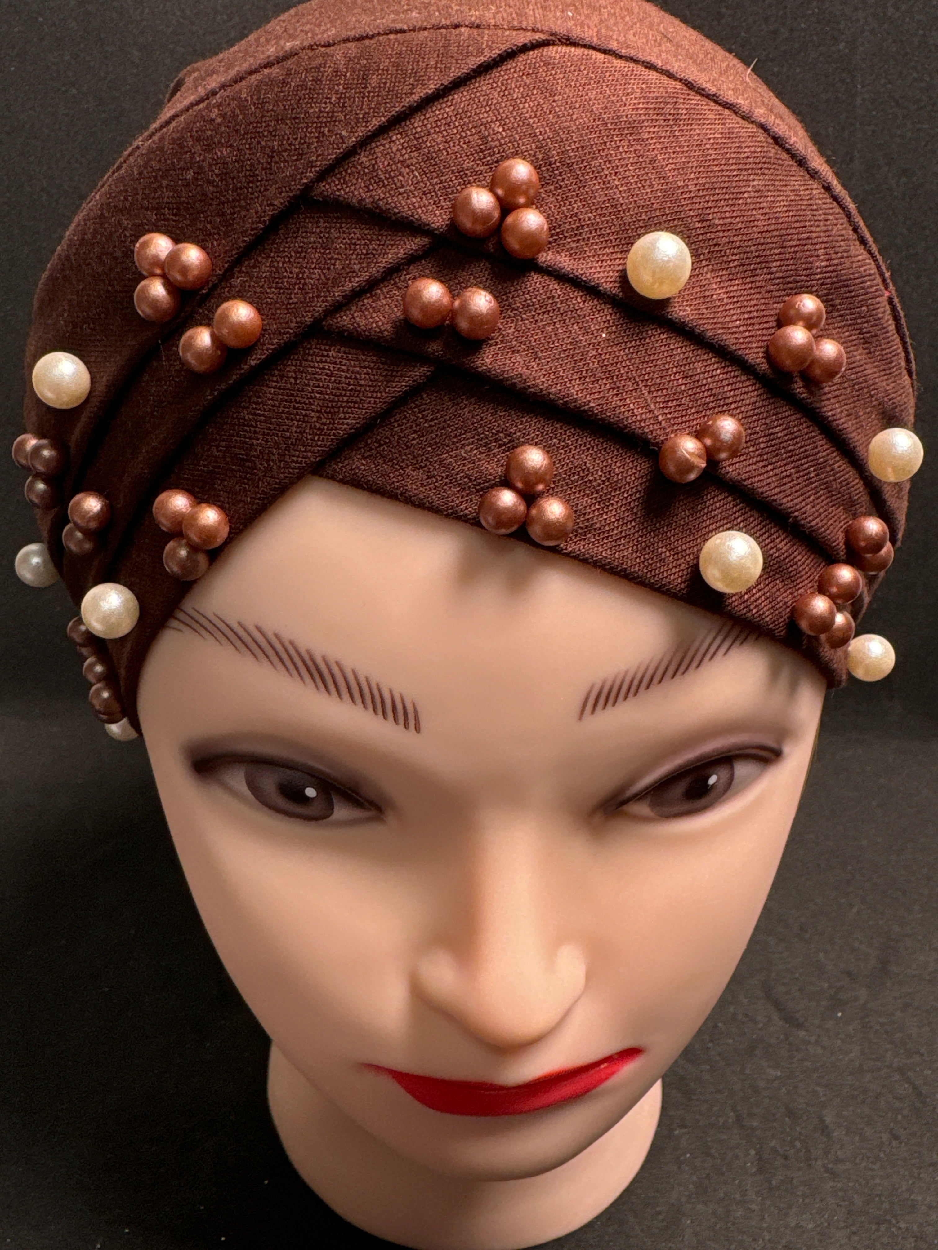 Hijab cap for ladies in Dark brown  with beads HC11