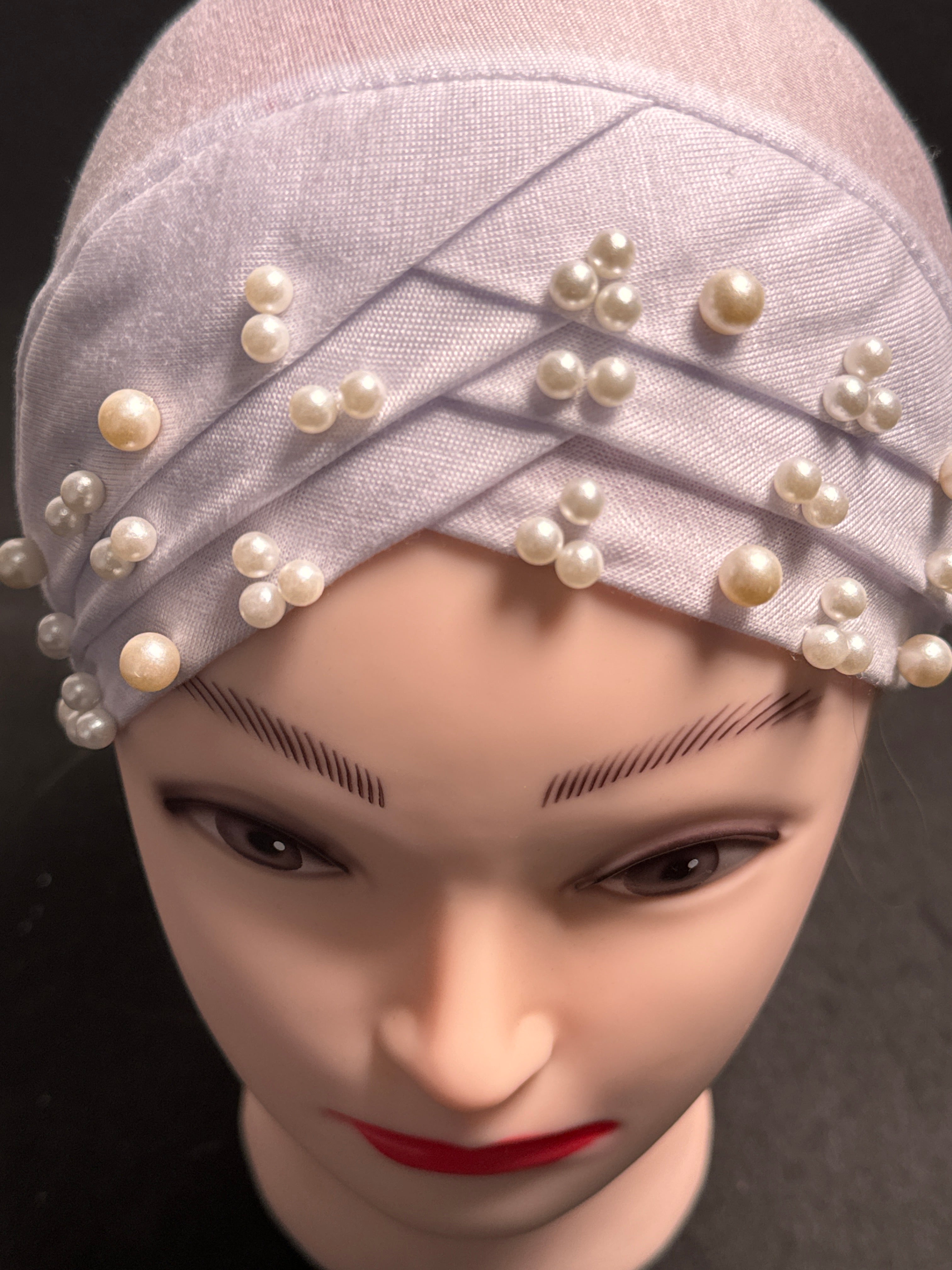 Hijab cap for ladies in White  with beads HC1