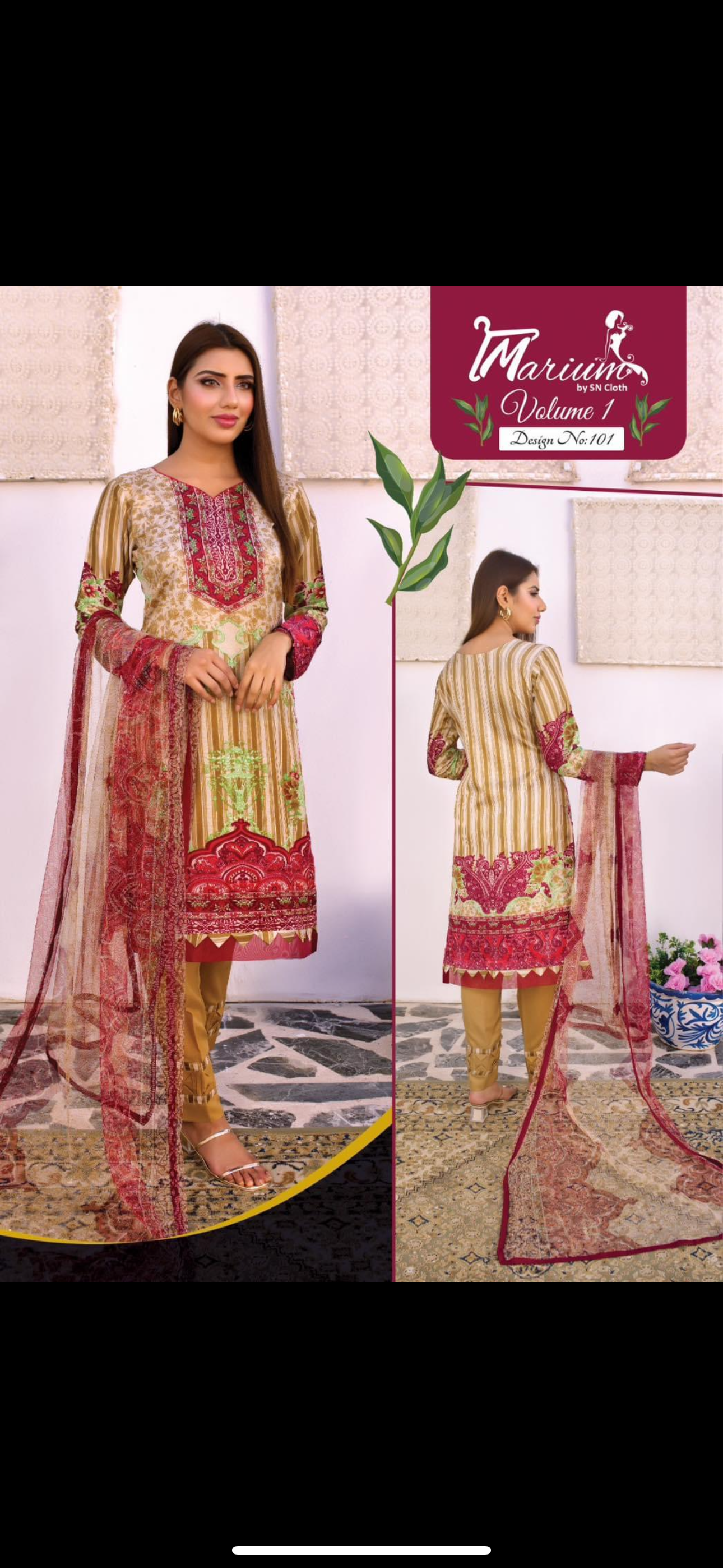 Marium three piece printed malai lawn ML1