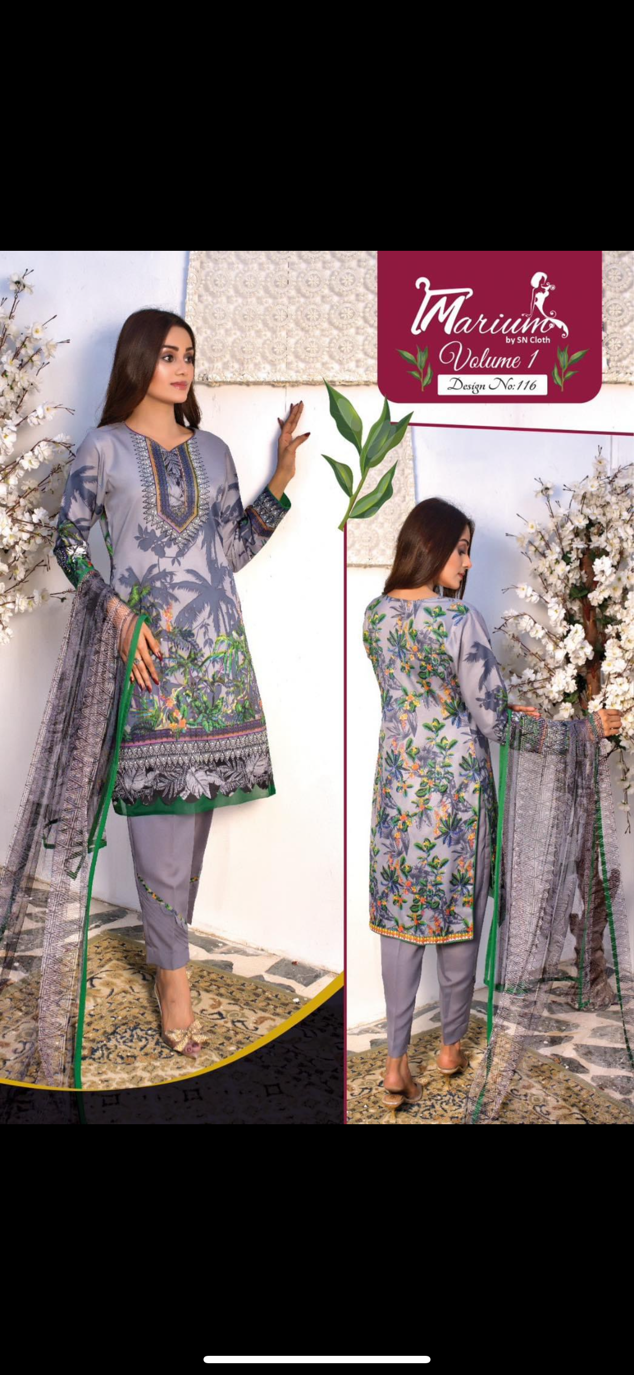 Marium three piece printed malai lawn ML15