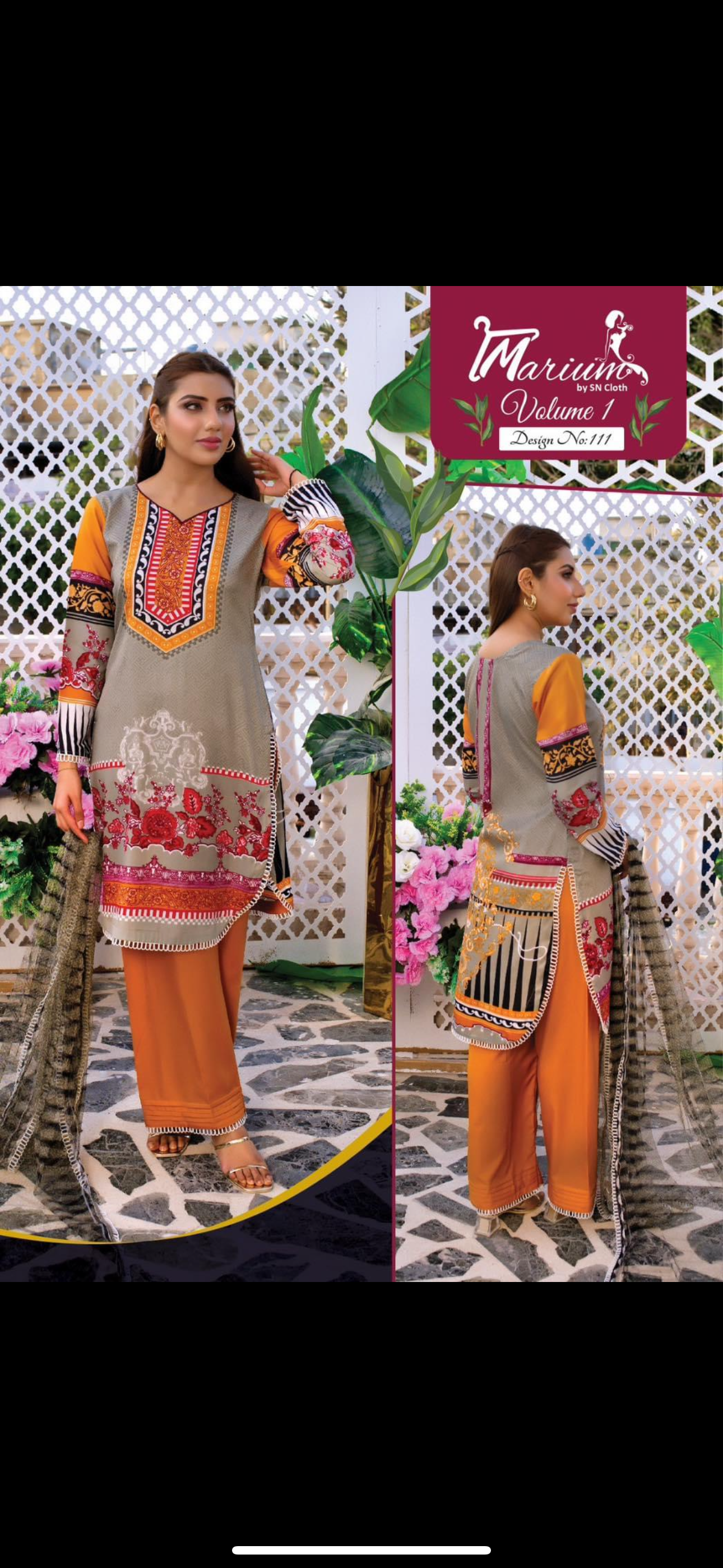 Marium three piece printed malai lawn ML10