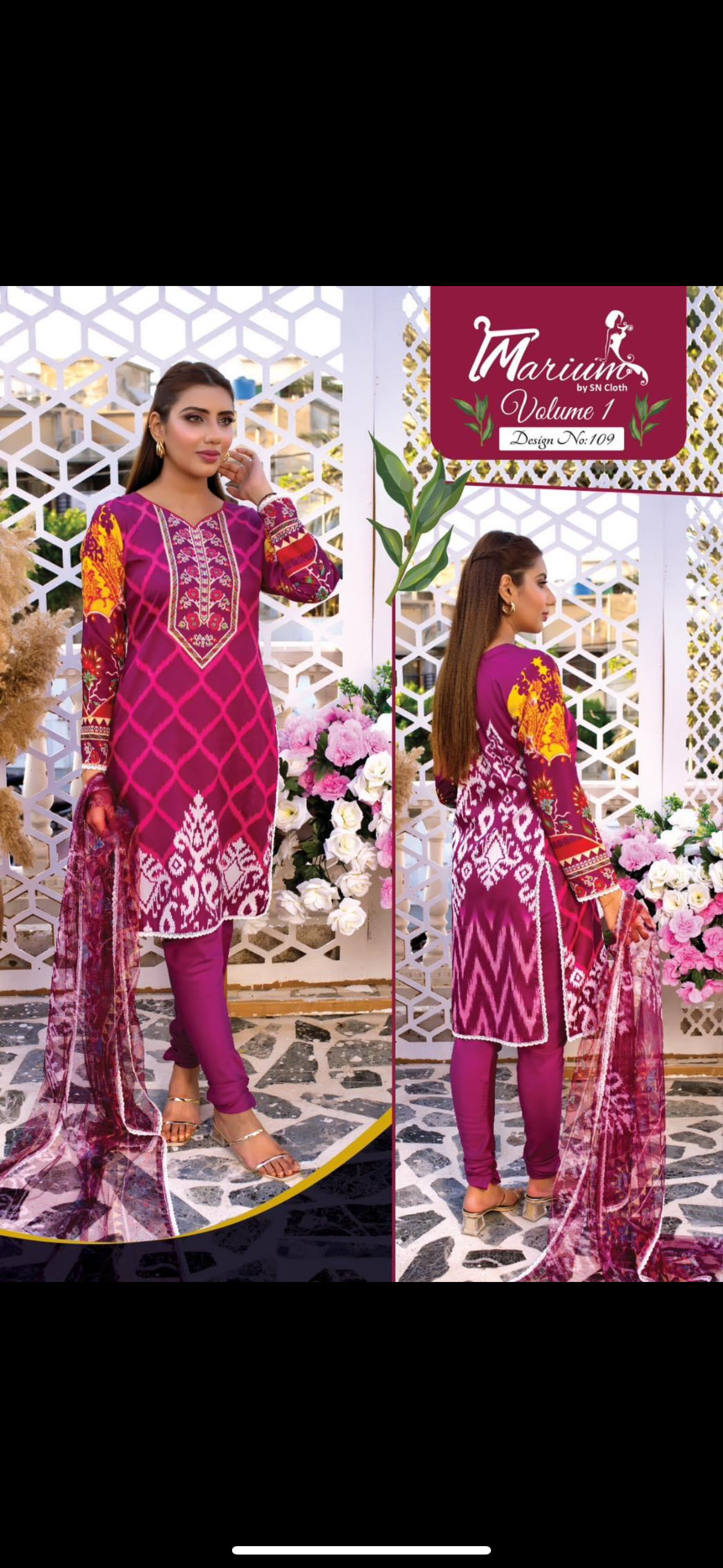 Marium three piece printed malai lawn ML8