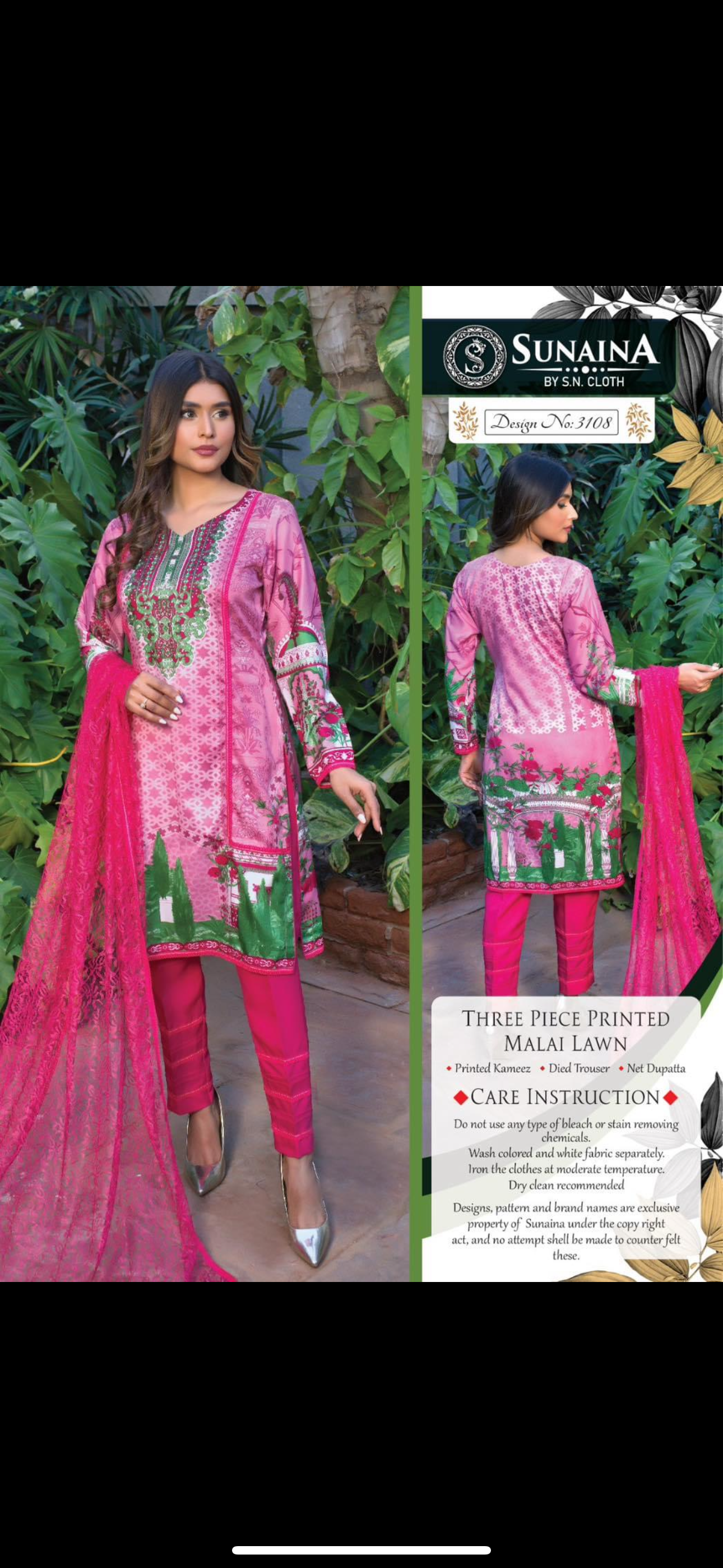 Sunaina three piece printed malai lawn SL24