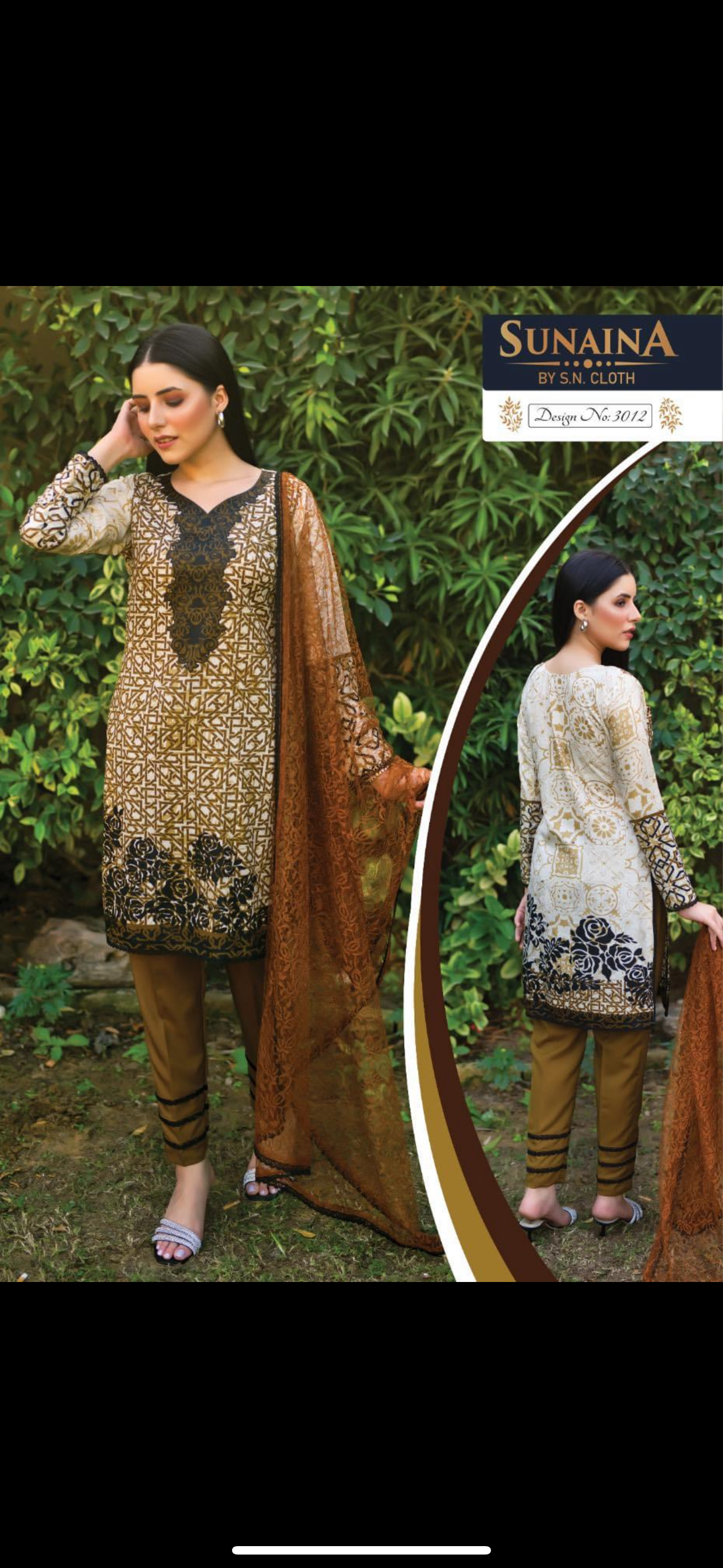 Sunaina three piece printed malai lawn SL12