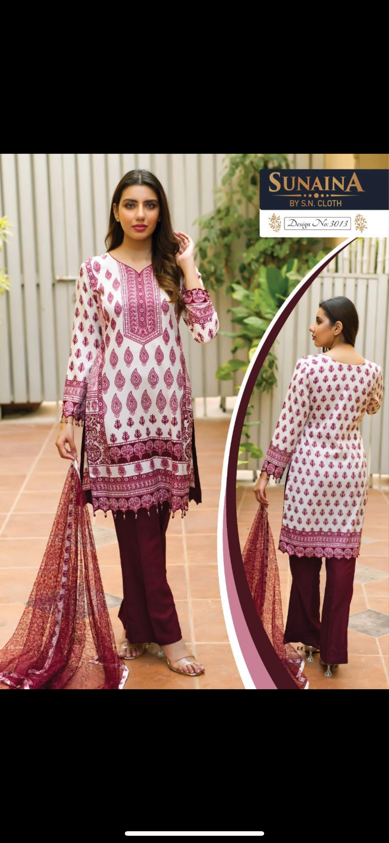 Sunaina three piece printed malai lawn SL14