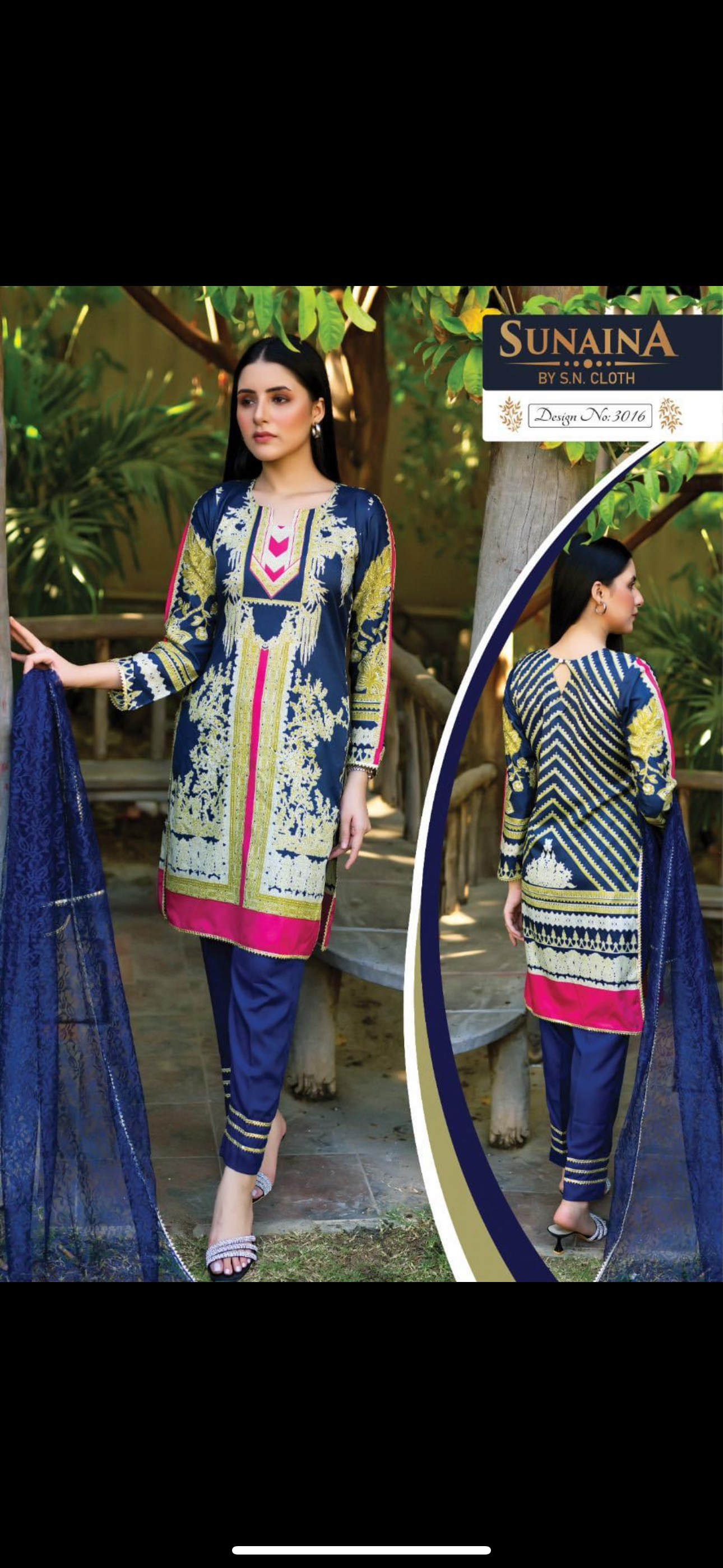 Sunaina three piece printed malai lawn SL17