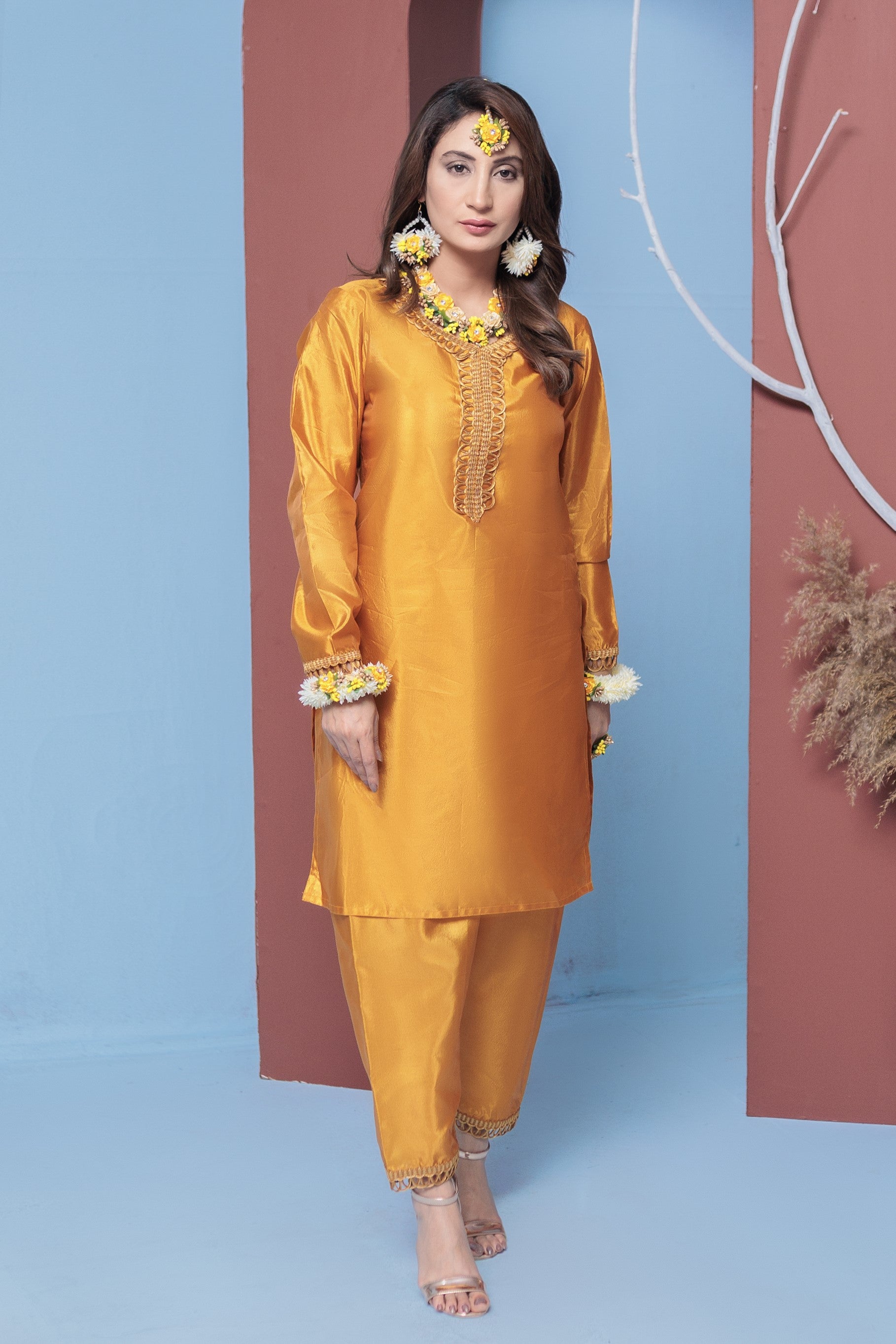 Butterscotch plain suit- Areeba's Couture