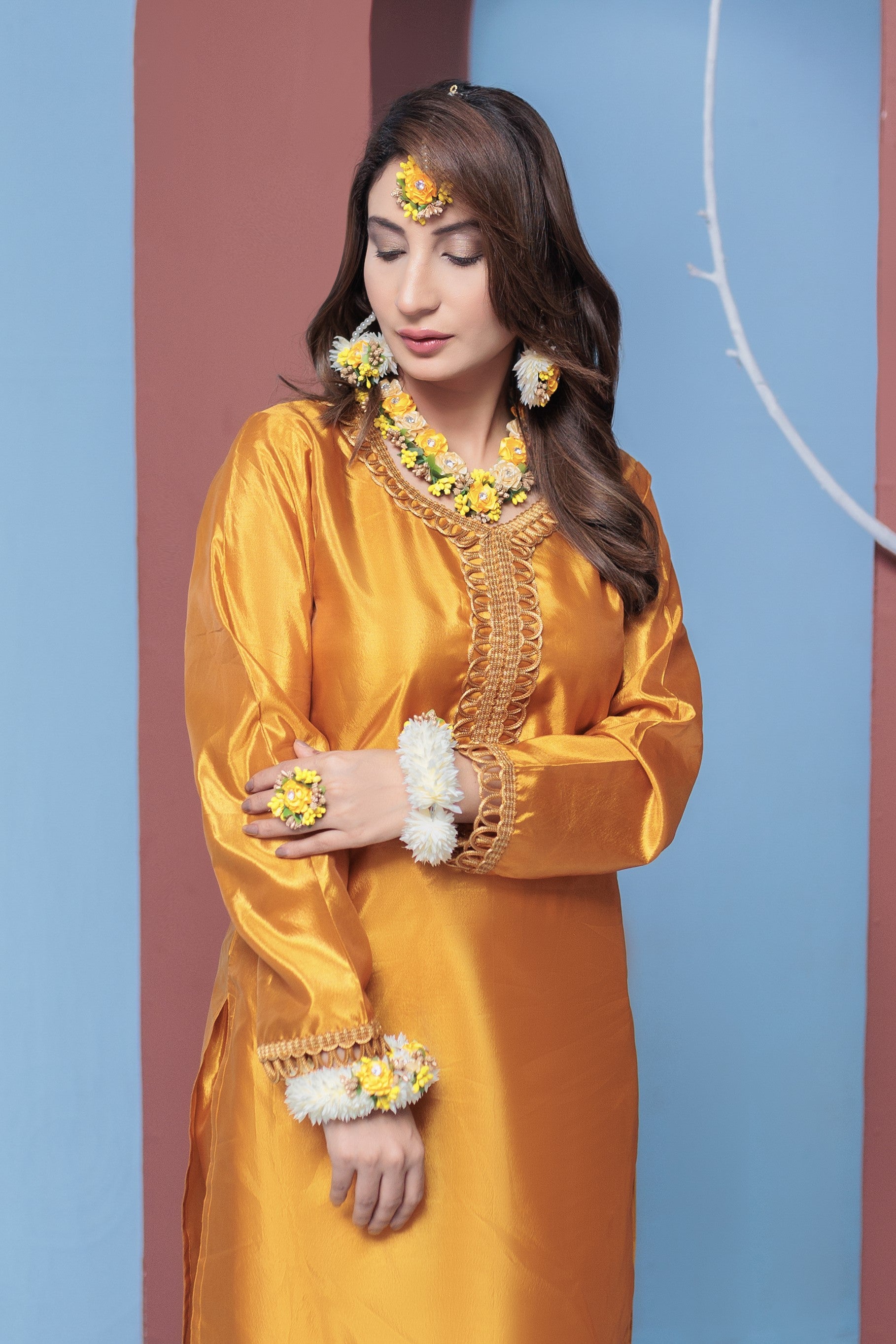 Butterscotch plain suit- Areeba's Couture