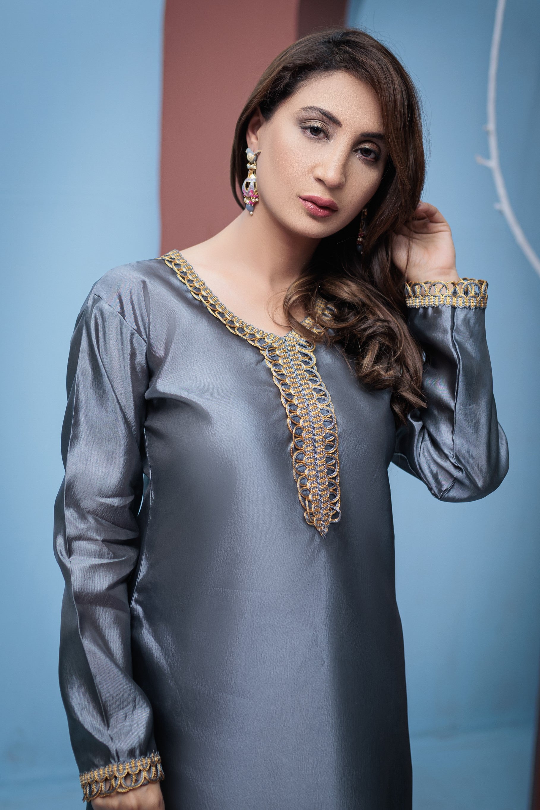 Slate grey plain suit- Areeba's Couture