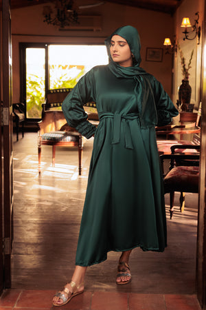 Timber Green Hooded Abaya- Areeba's Couture