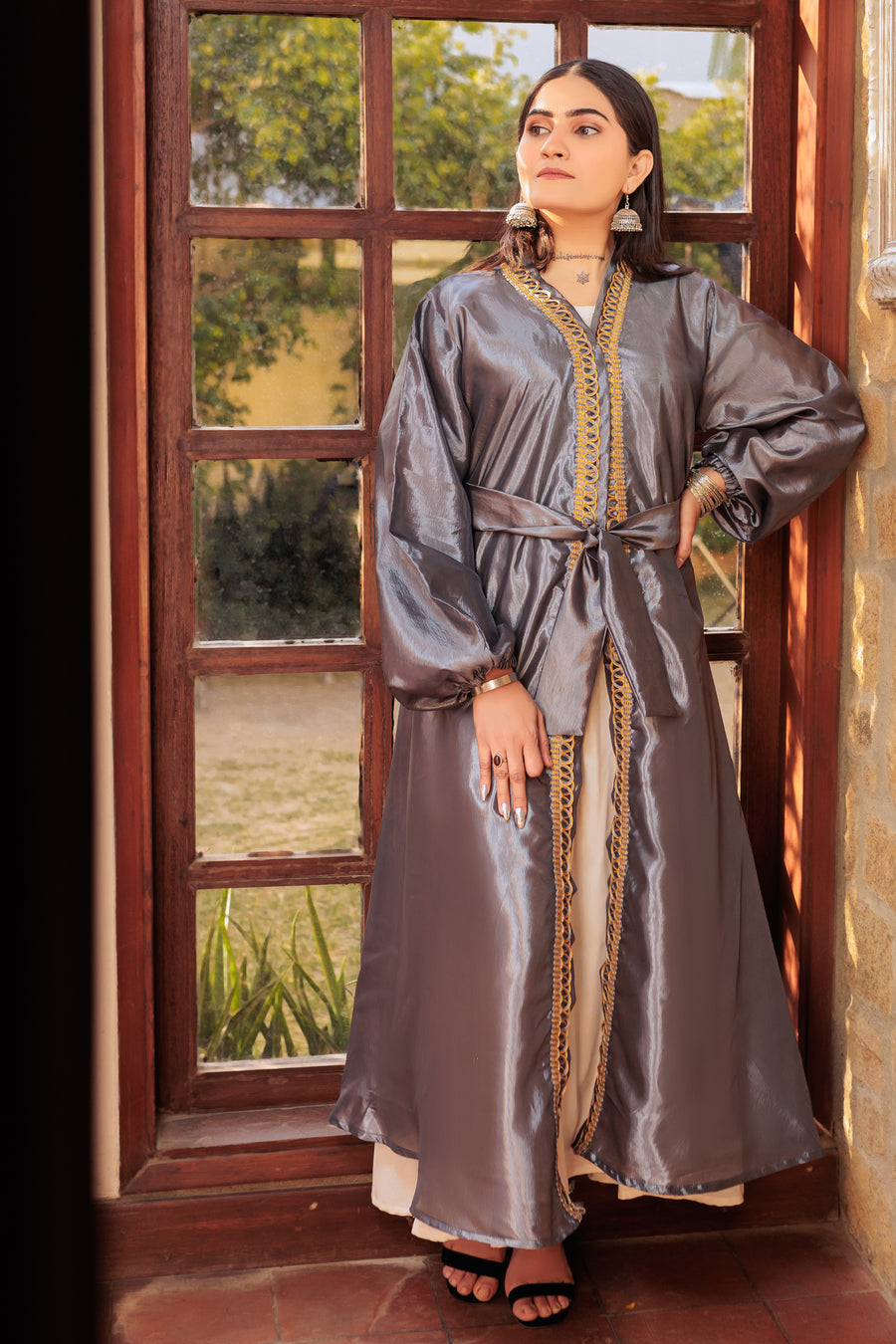 Grey Suit Inayah Abaya- Areeba's Couture