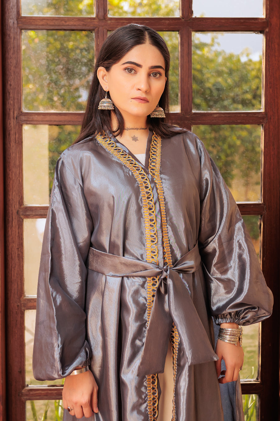 Grey Suit Inayah Abaya- Areeba's Couture