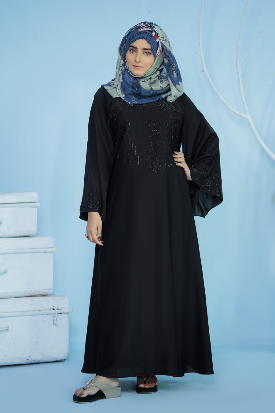 Black on Black Eshaal Abaya- Areeba's Couture