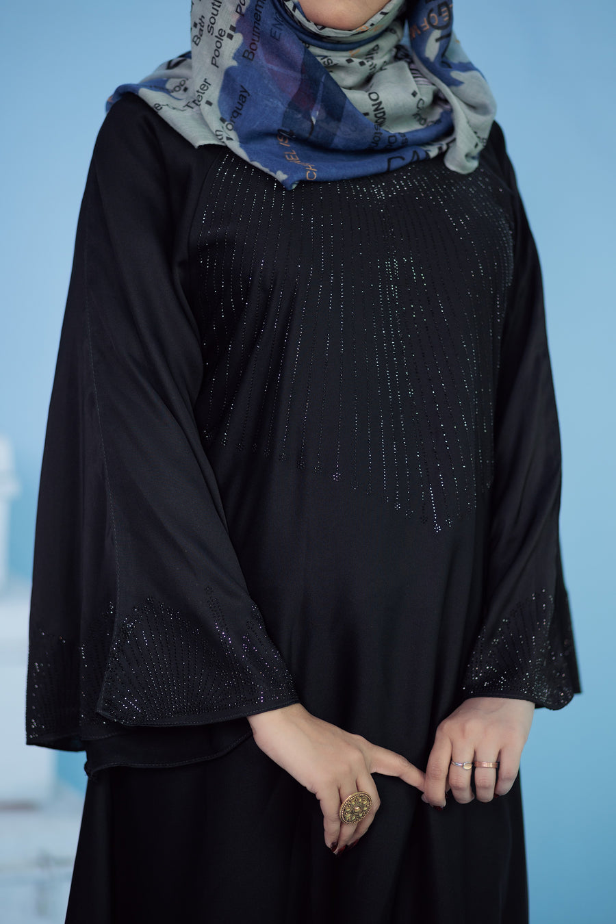 Black on Black Eshaal Abaya- Areeba's Couture