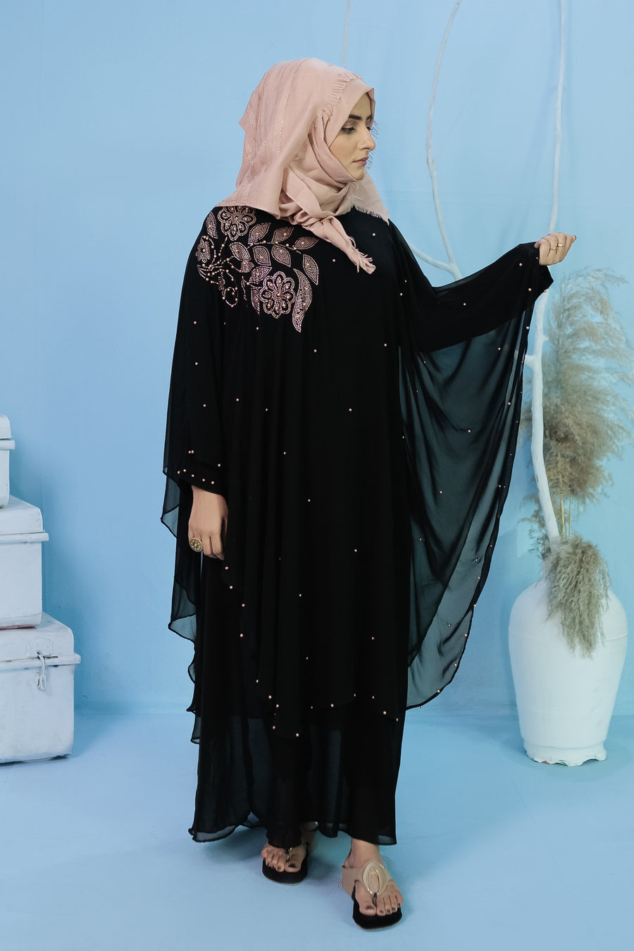 Rose Gold Aamira abaya- Areeba's Couture