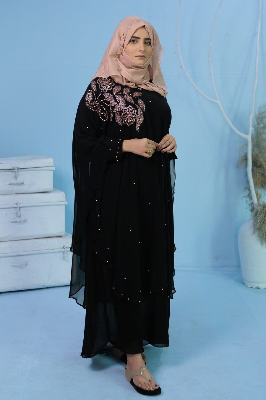 Rose Gold Aamira abaya- Areeba's Couture