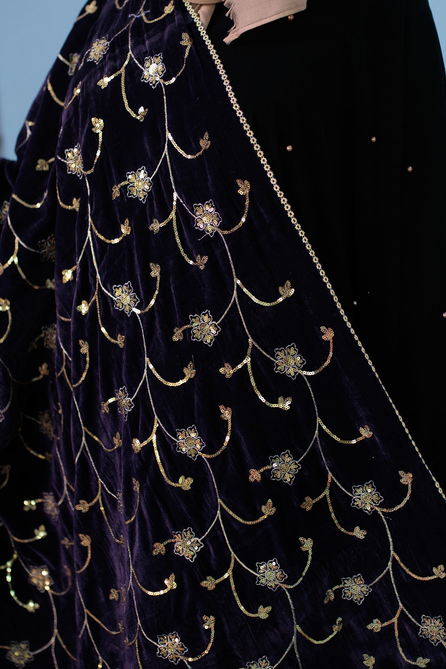 Cinder Velvet Shawl- Areeba's Couture