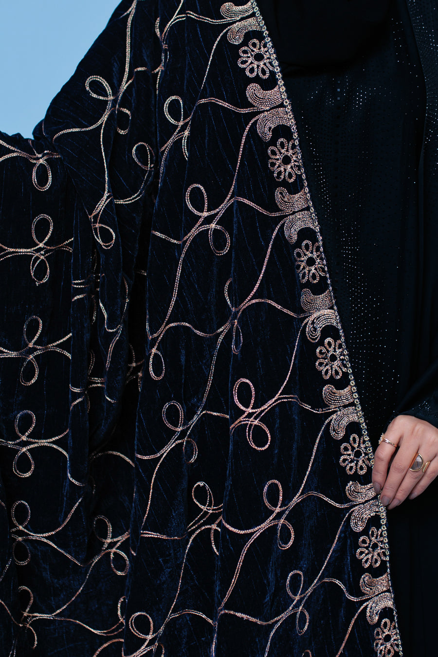 Blue Charcoal Velvet Shawl- Areeba's Couture