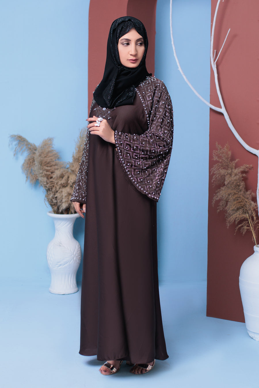 Woody Brown Yasna abaya- Areeba's Couture