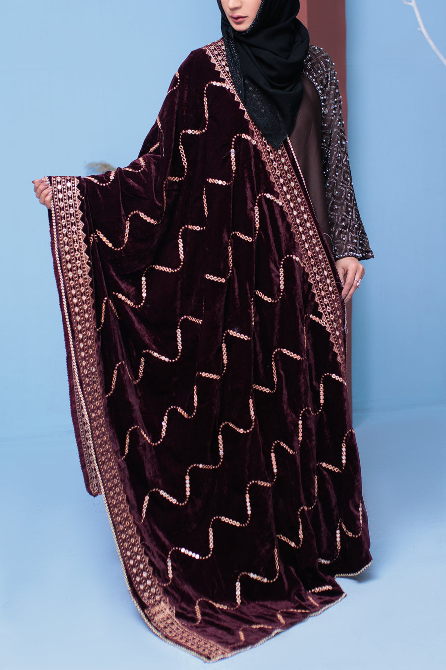 Seal Brown Velvet Shawl- Areeba's Couture