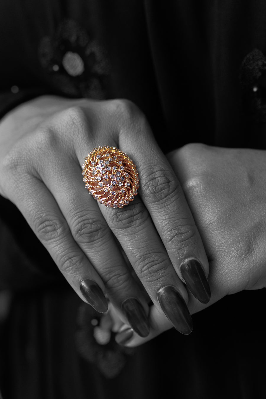 Gemstone on gold Oval ring- Areeba's Couture