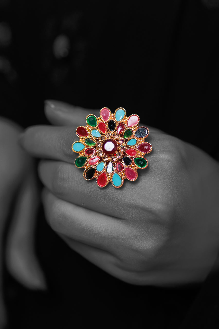 Multicolour big ring- Areeba's Couture